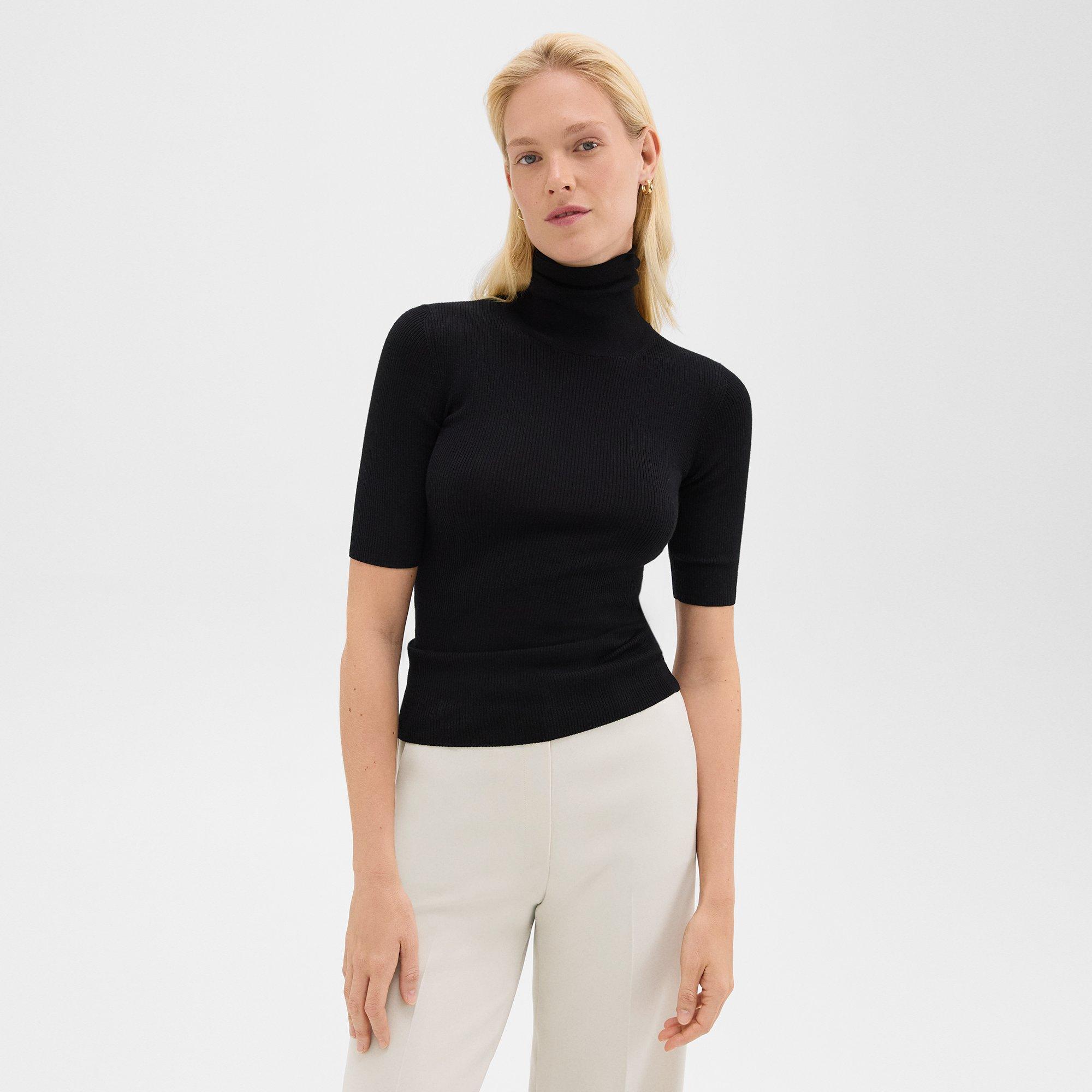 띠어리 Theory Short-Sleeve Turtleneck in Merino Wool,BLACK