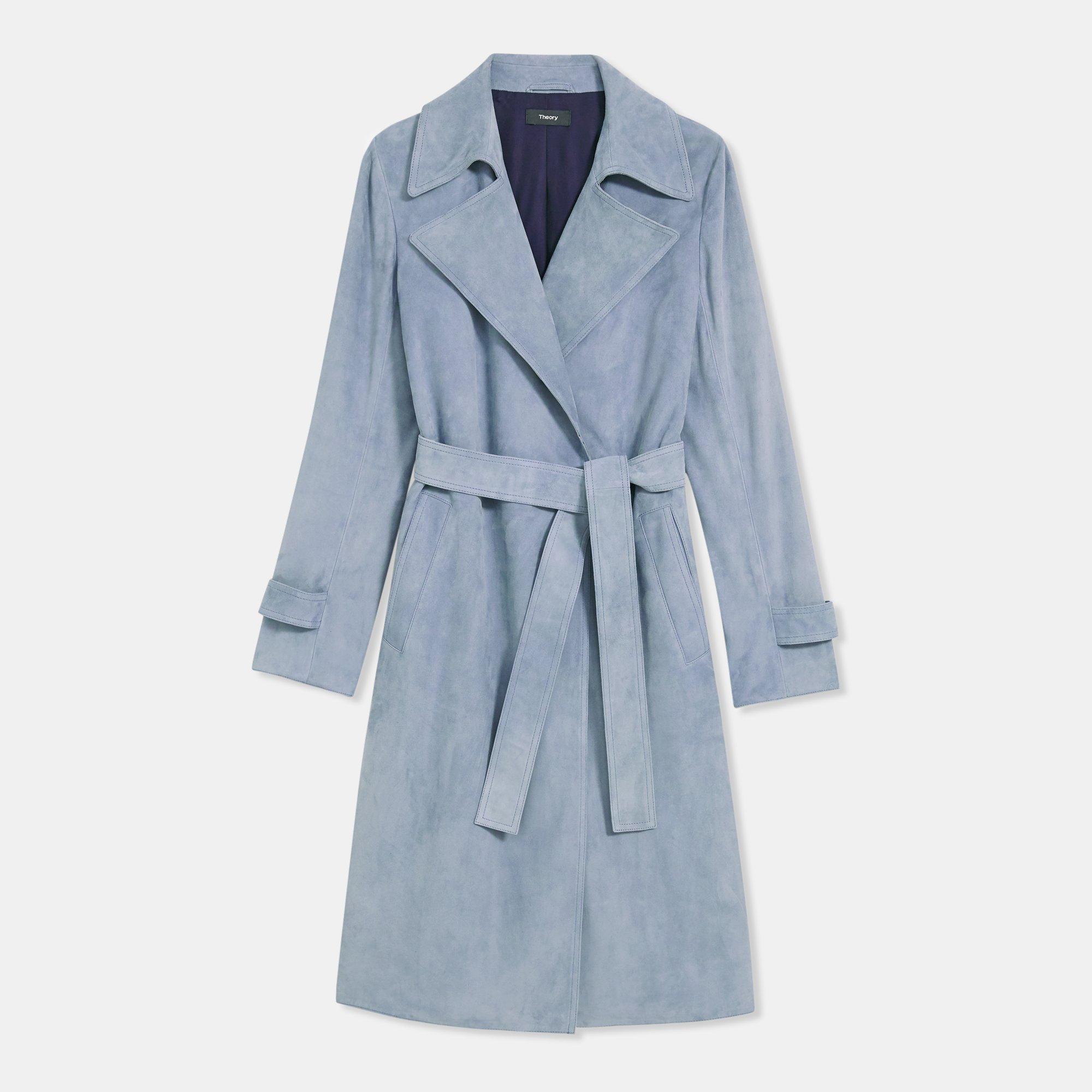 Blue suede trench coat hotsell