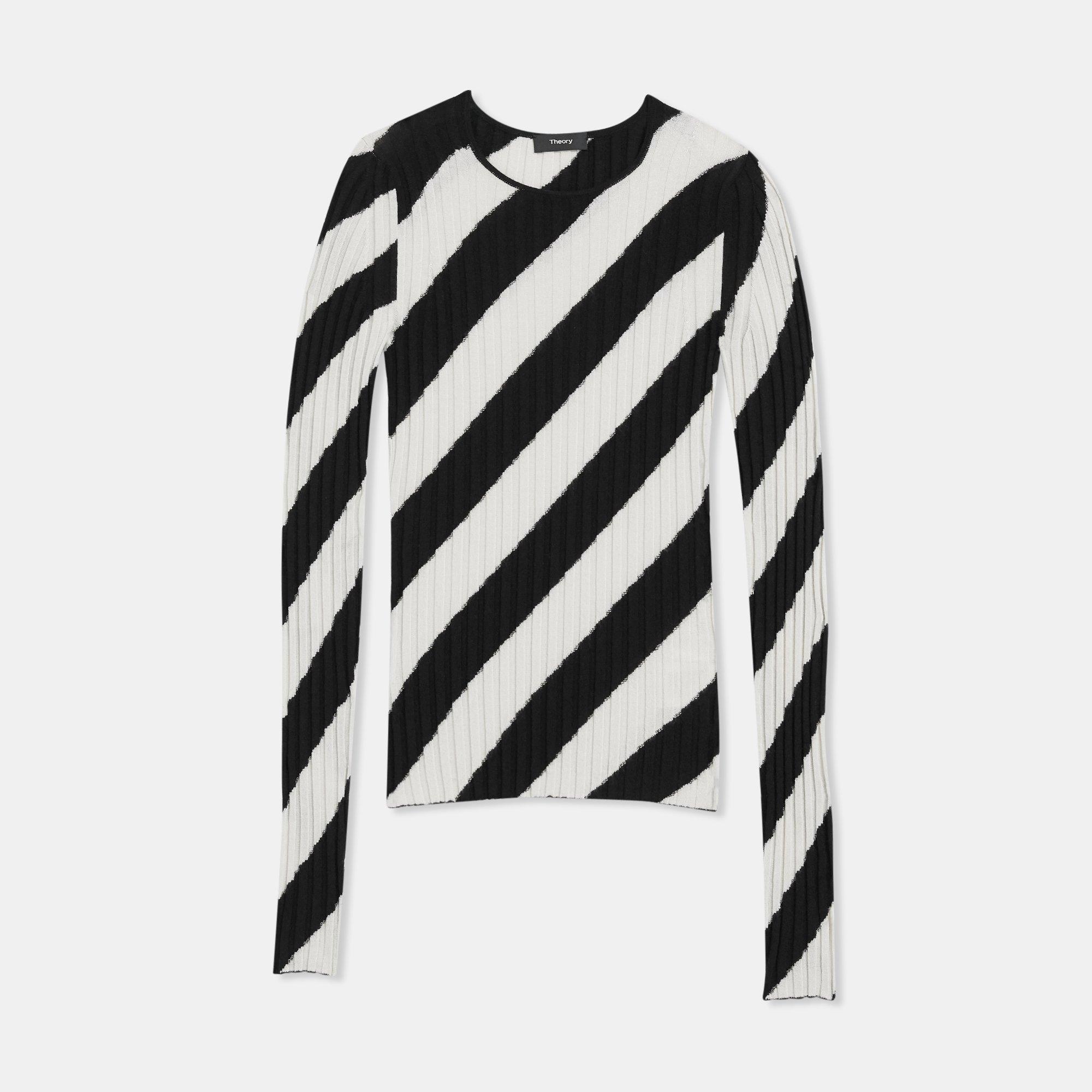 Crewneck Sweater in Striped Silk Intarsia