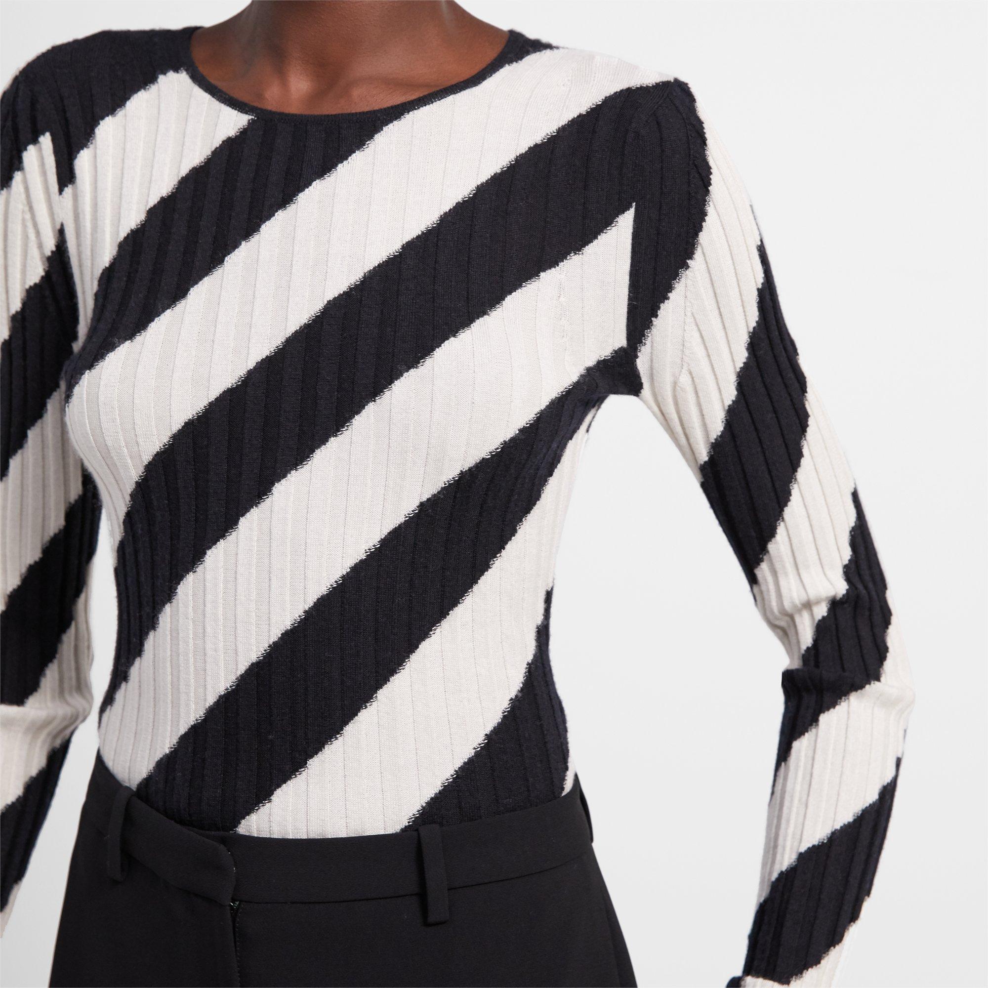 Crewneck Sweater in Striped Silk Intarsia