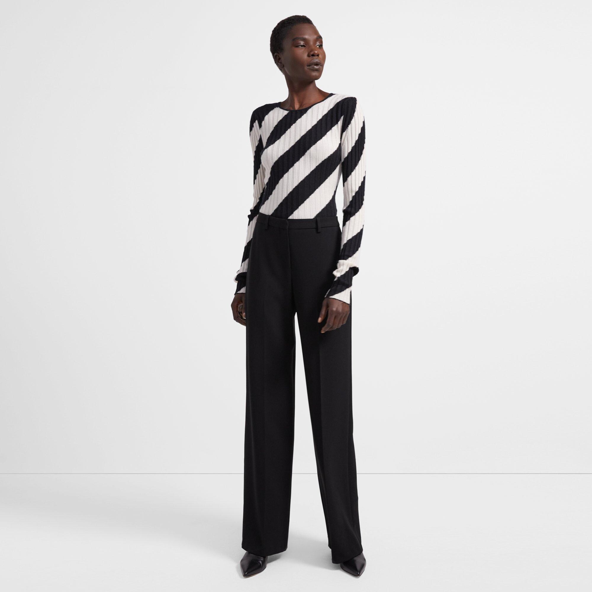Crewneck Sweater in Striped Silk Intarsia
