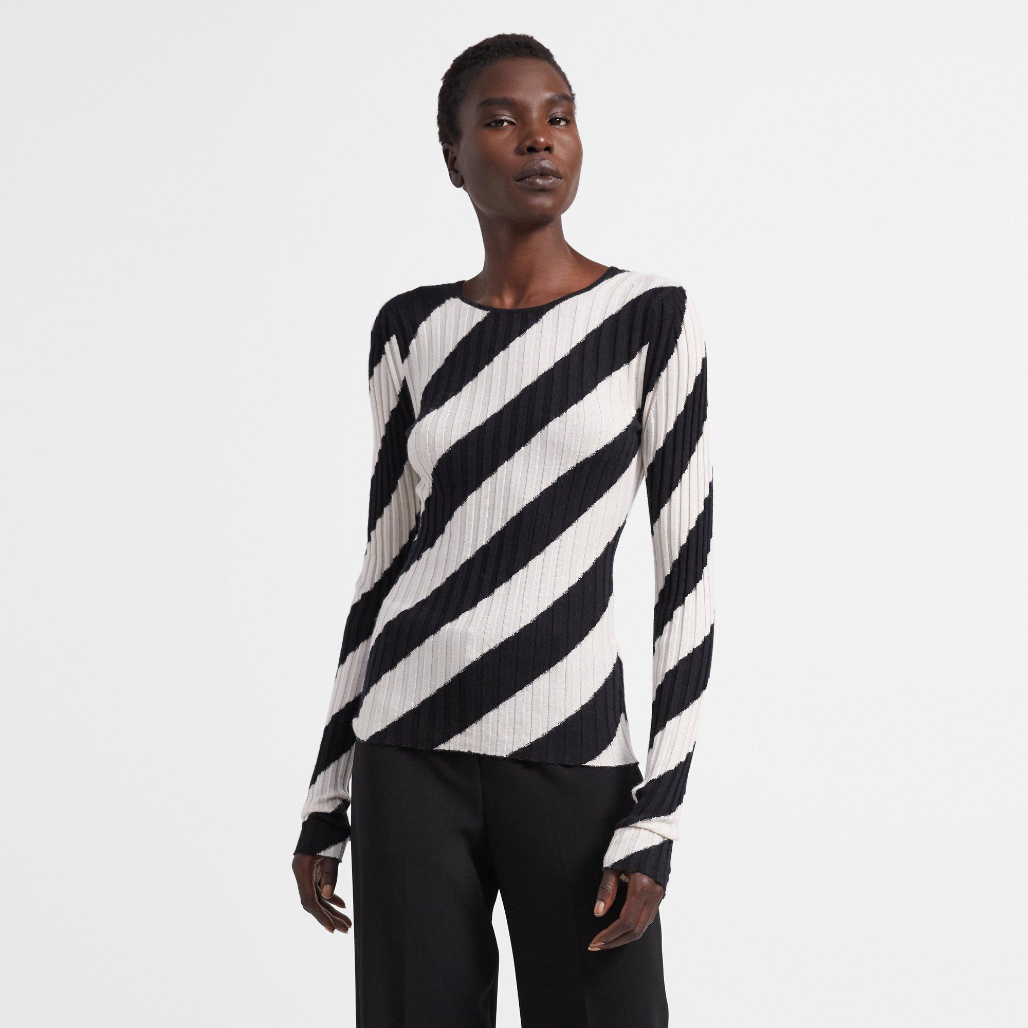 Crewneck Sweater in Striped Silk Intarsia