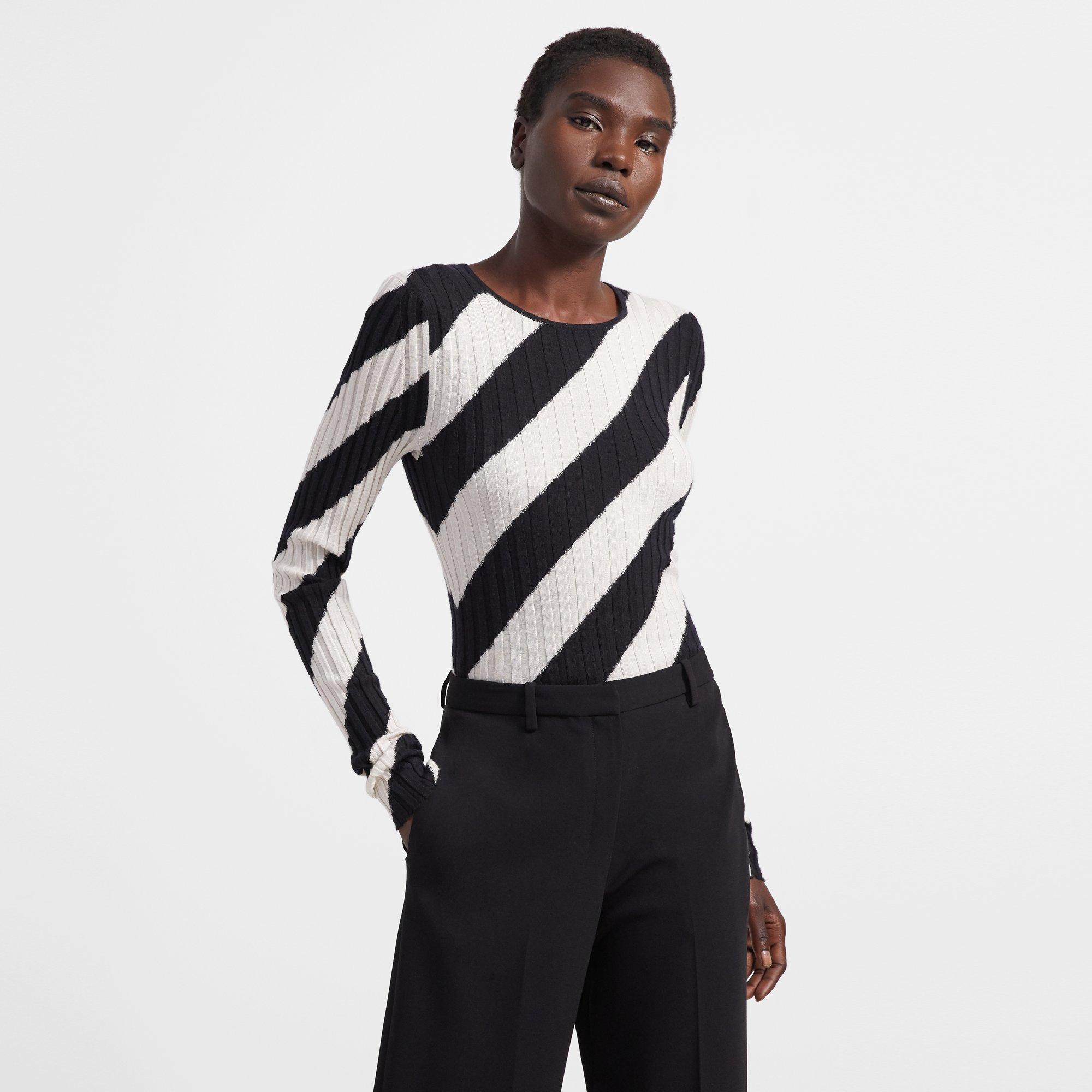 Crewneck Sweater in Striped Silk Intarsia