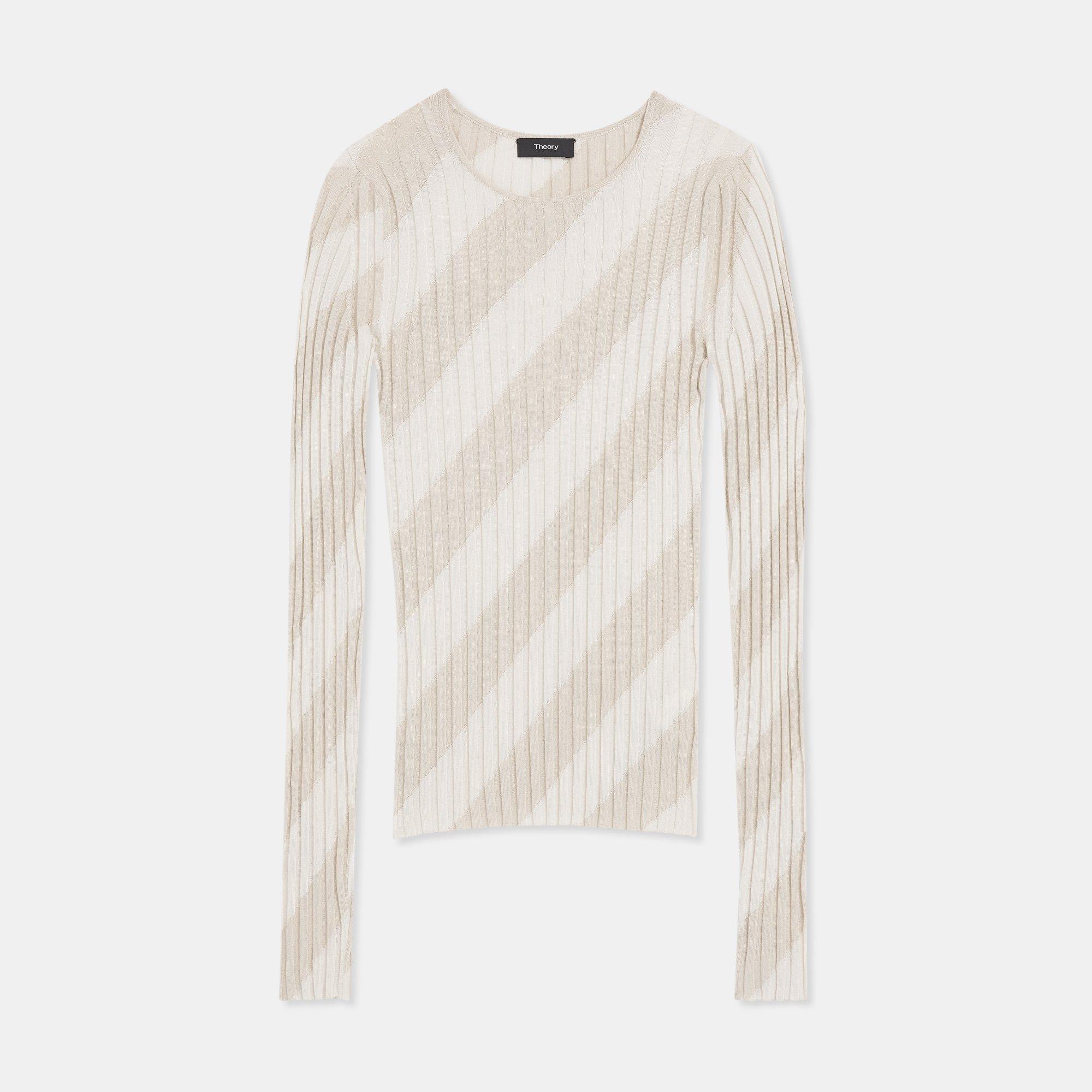 Crewneck Sweater in Striped Silk Intarsia