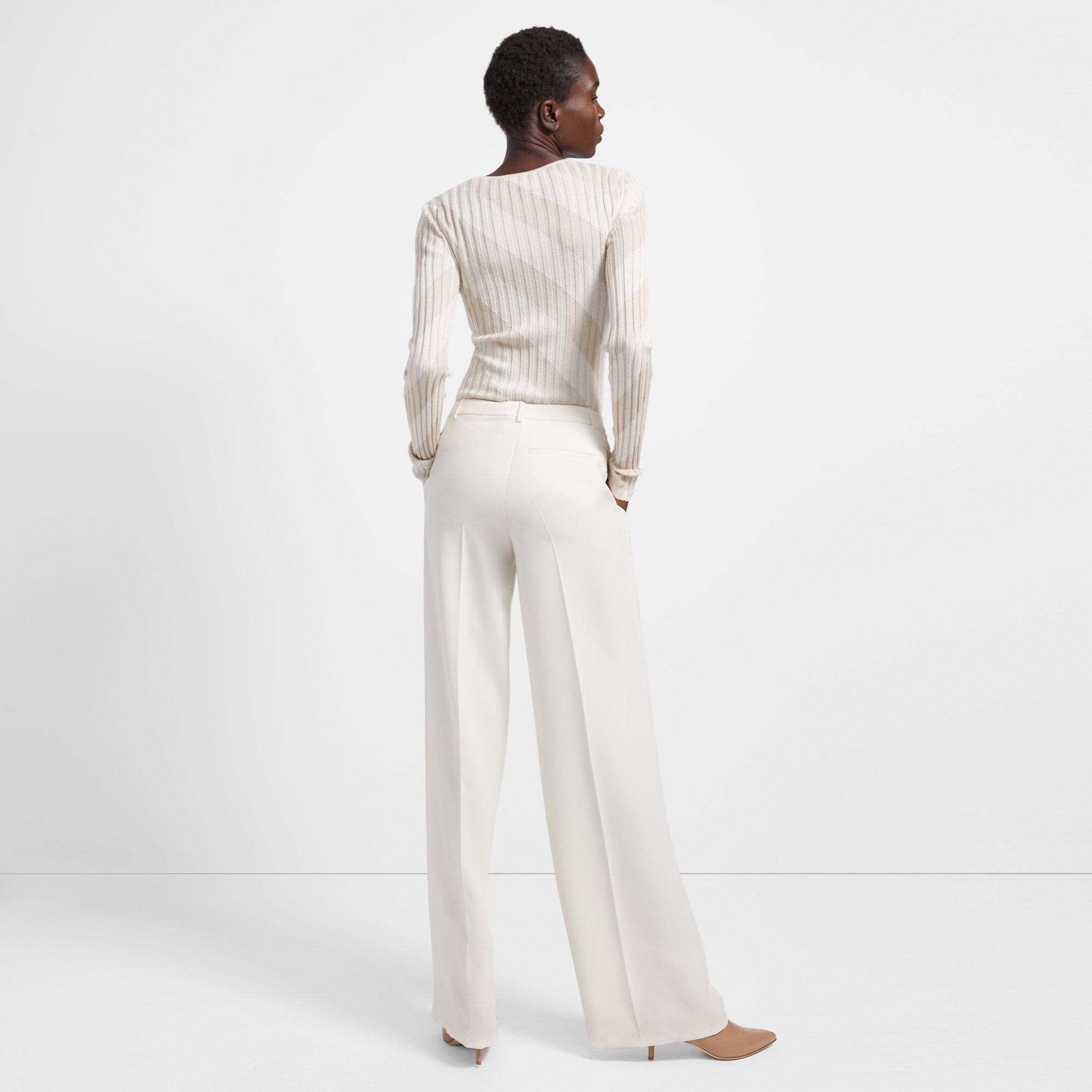 Crewneck Sweater in Striped Silk Intarsia
