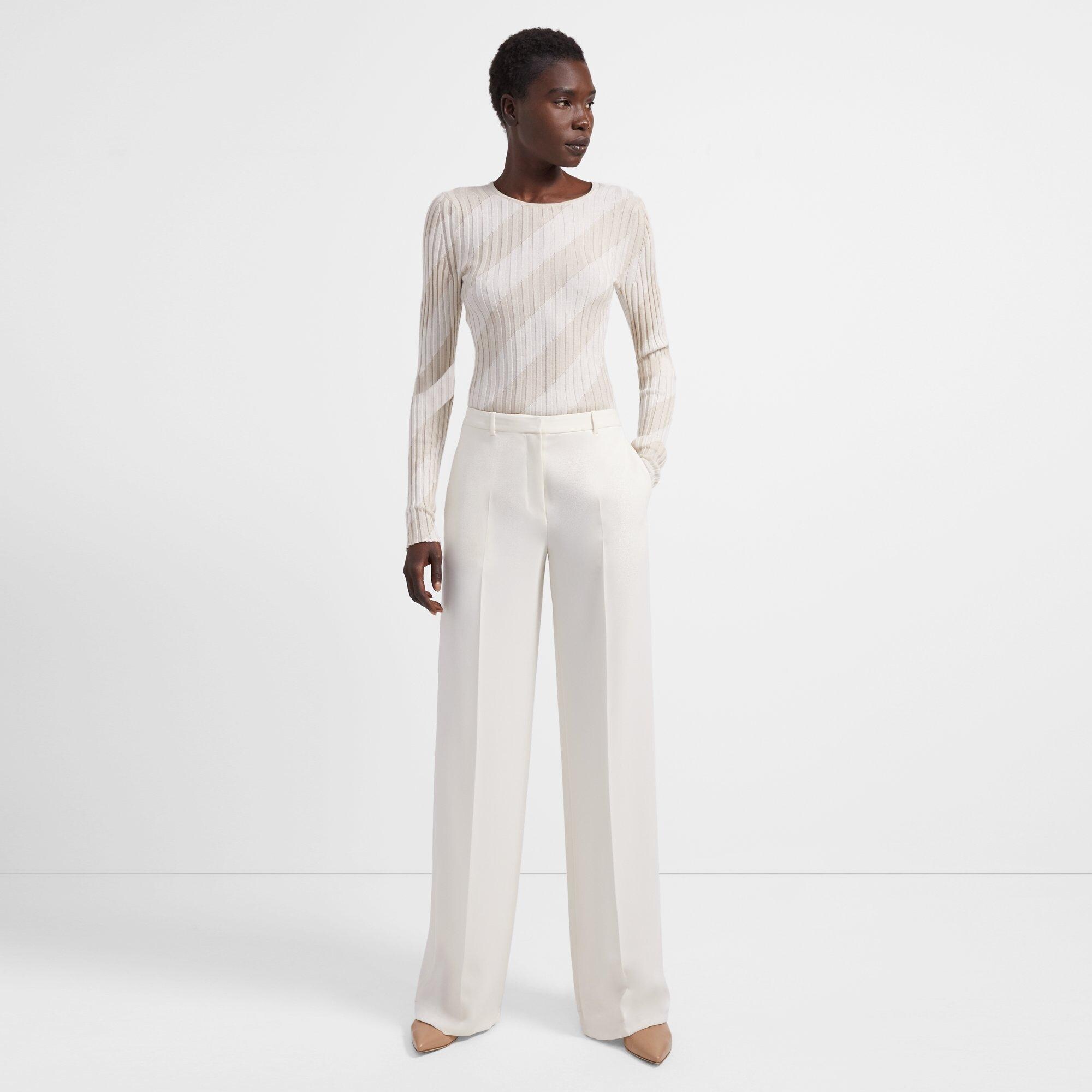 Crewneck Sweater in Striped Silk Intarsia
