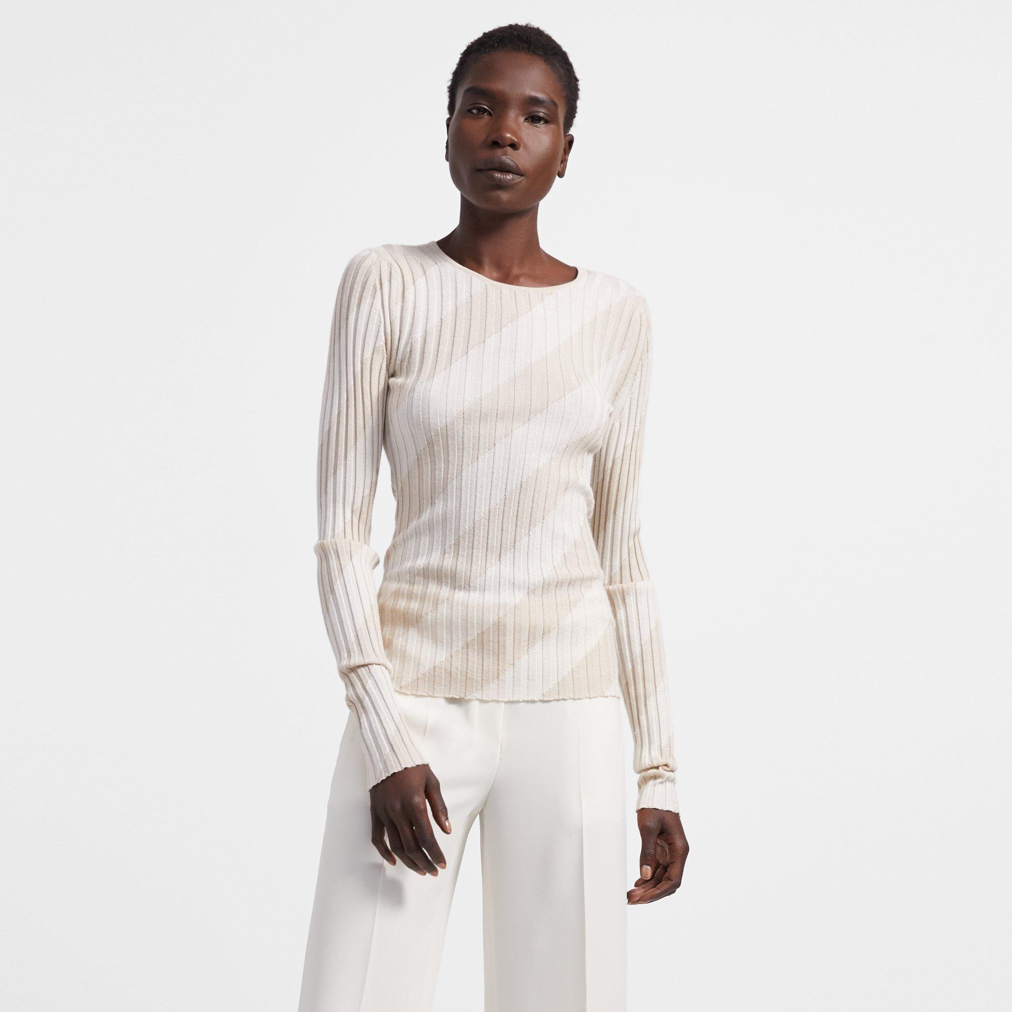 Crewneck Sweater in Striped Silk Intarsia