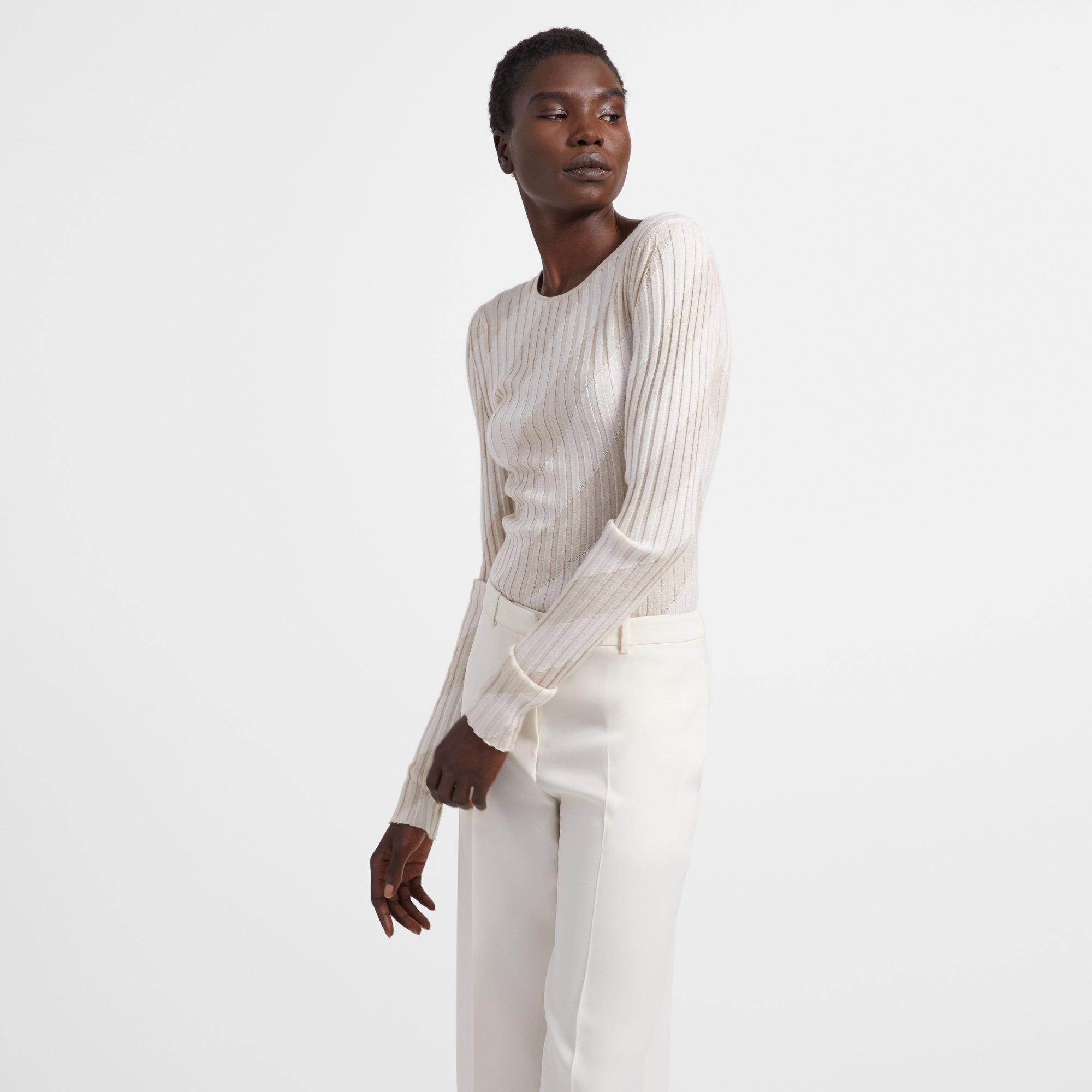 Crewneck Sweater in Striped Silk Intarsia