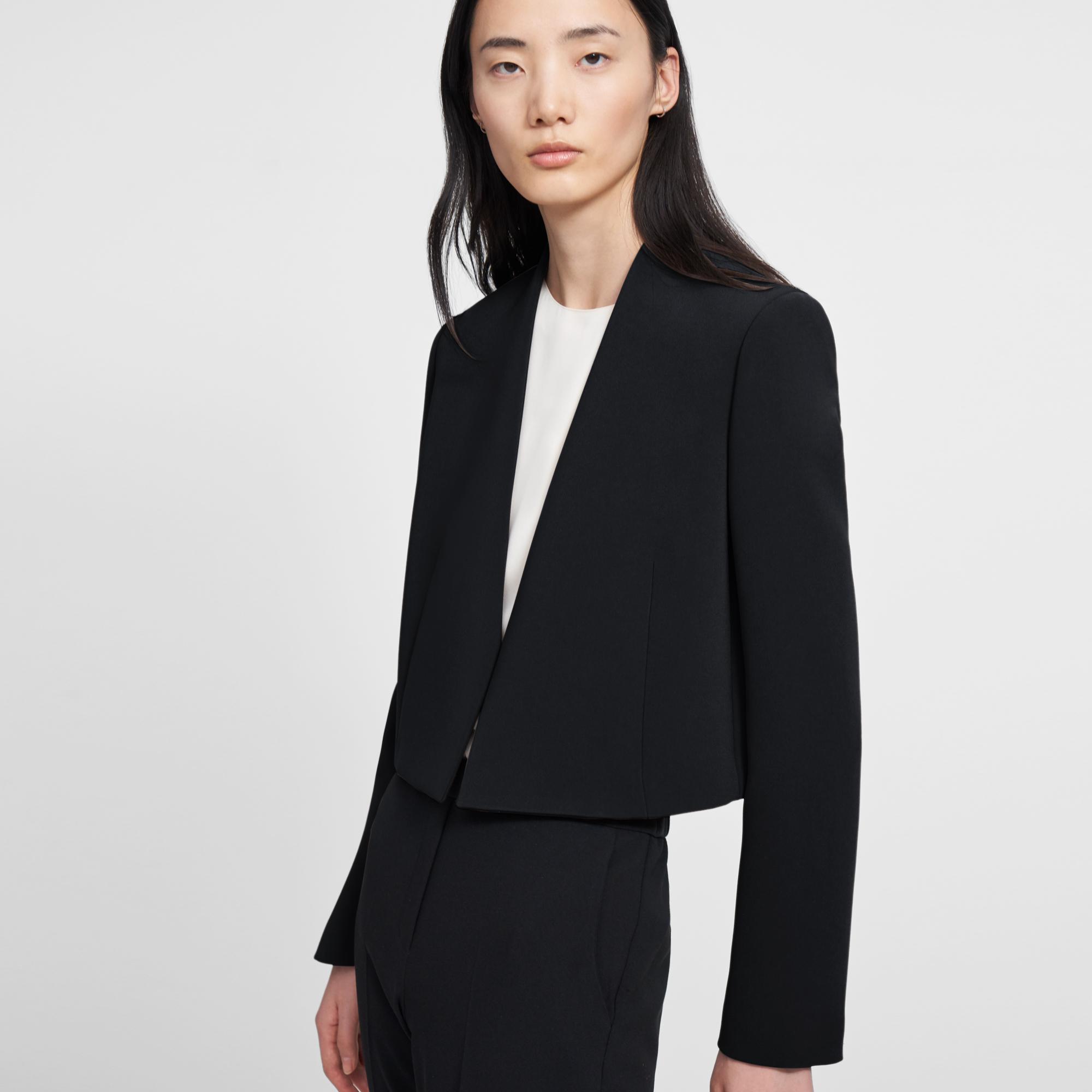 Collarless Blazer in Double Crepe
