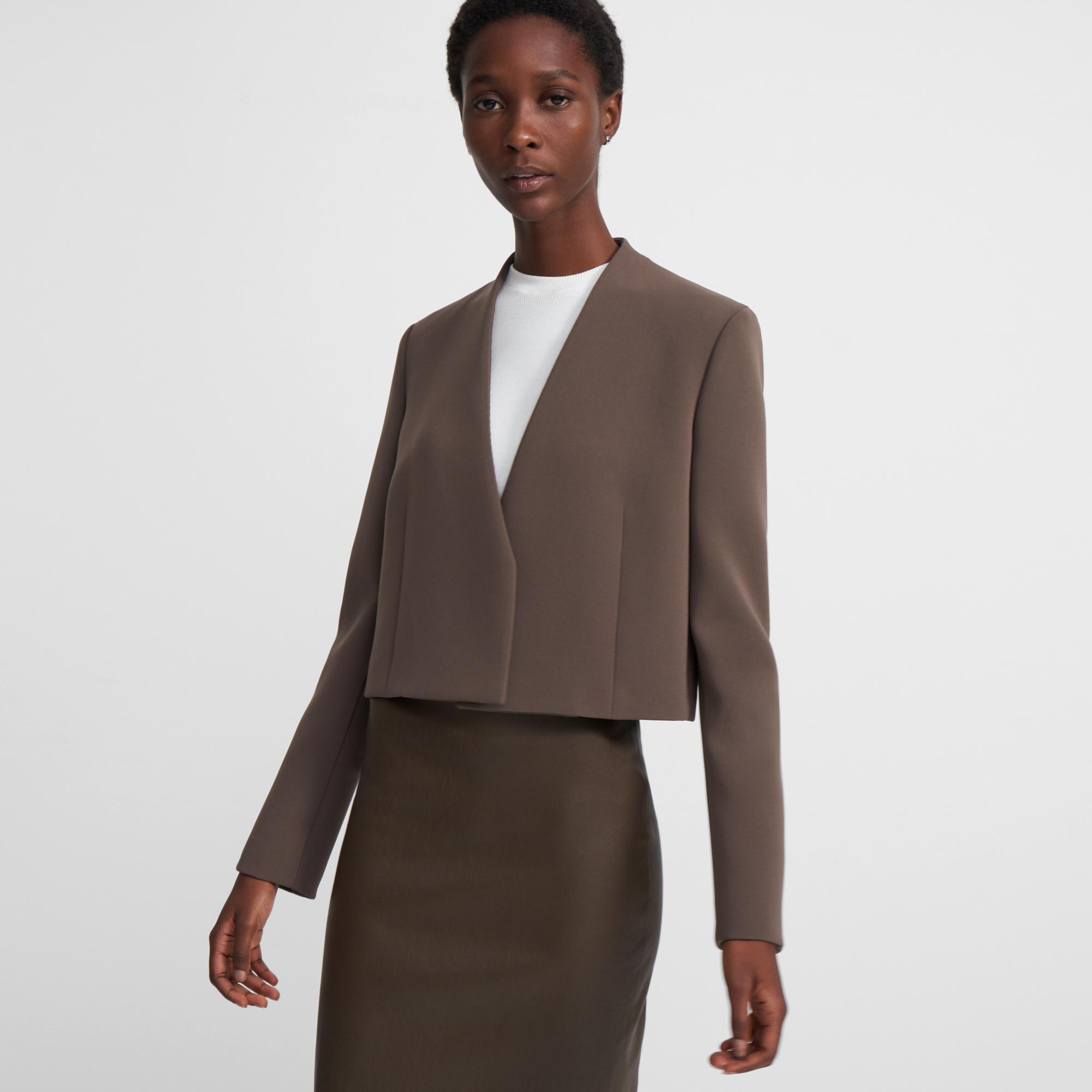 Collarless Blazer in Double Crepe