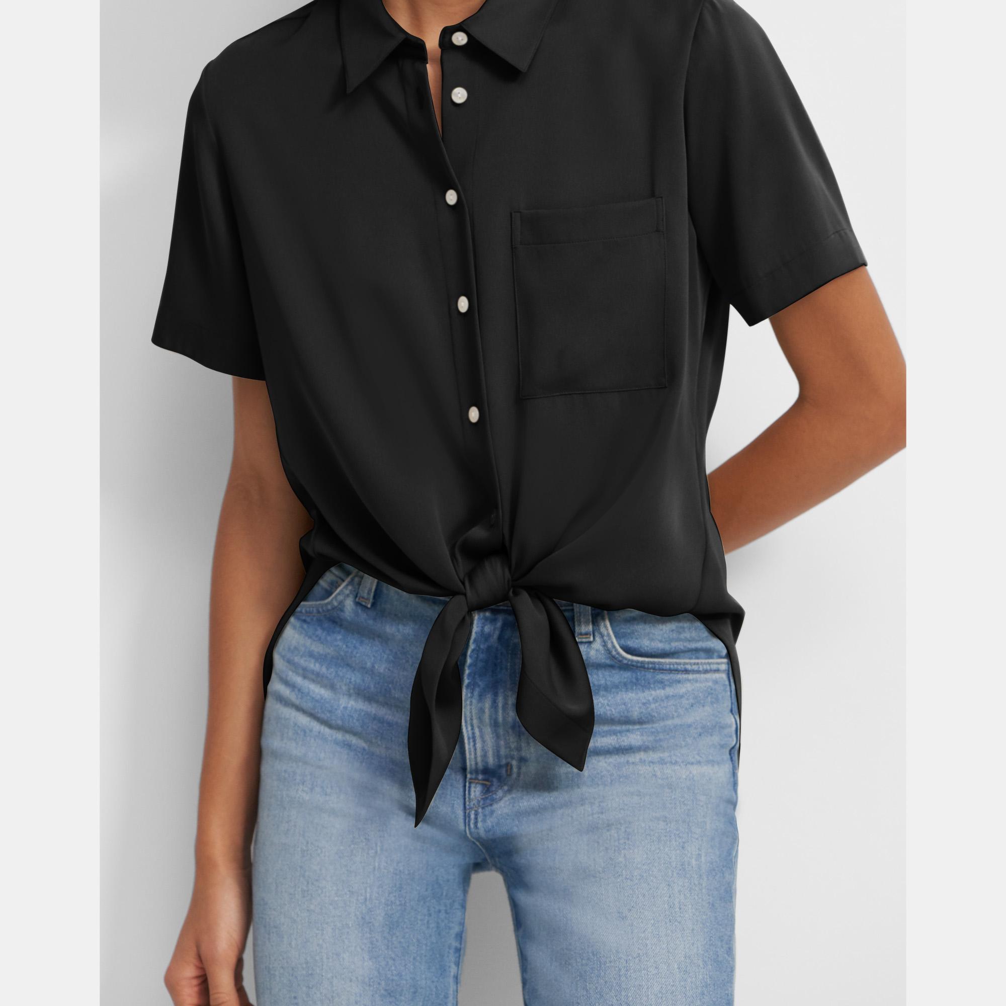 Tie Front Shirt in Stretch Silk