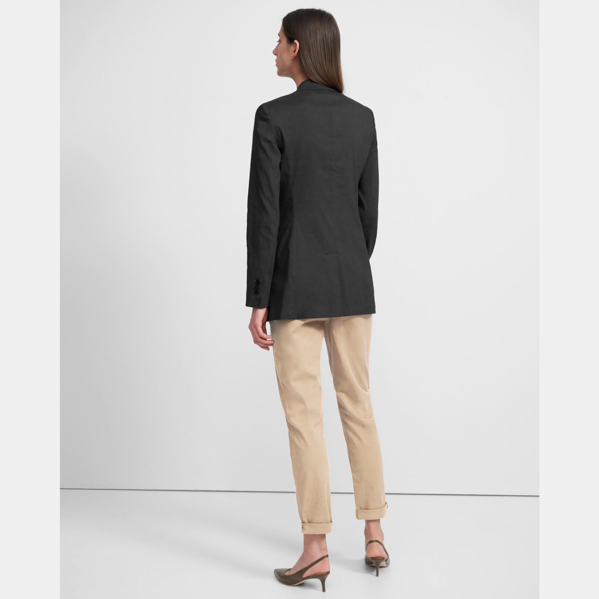 Double-Breasted Blazer in Stretch Linen
