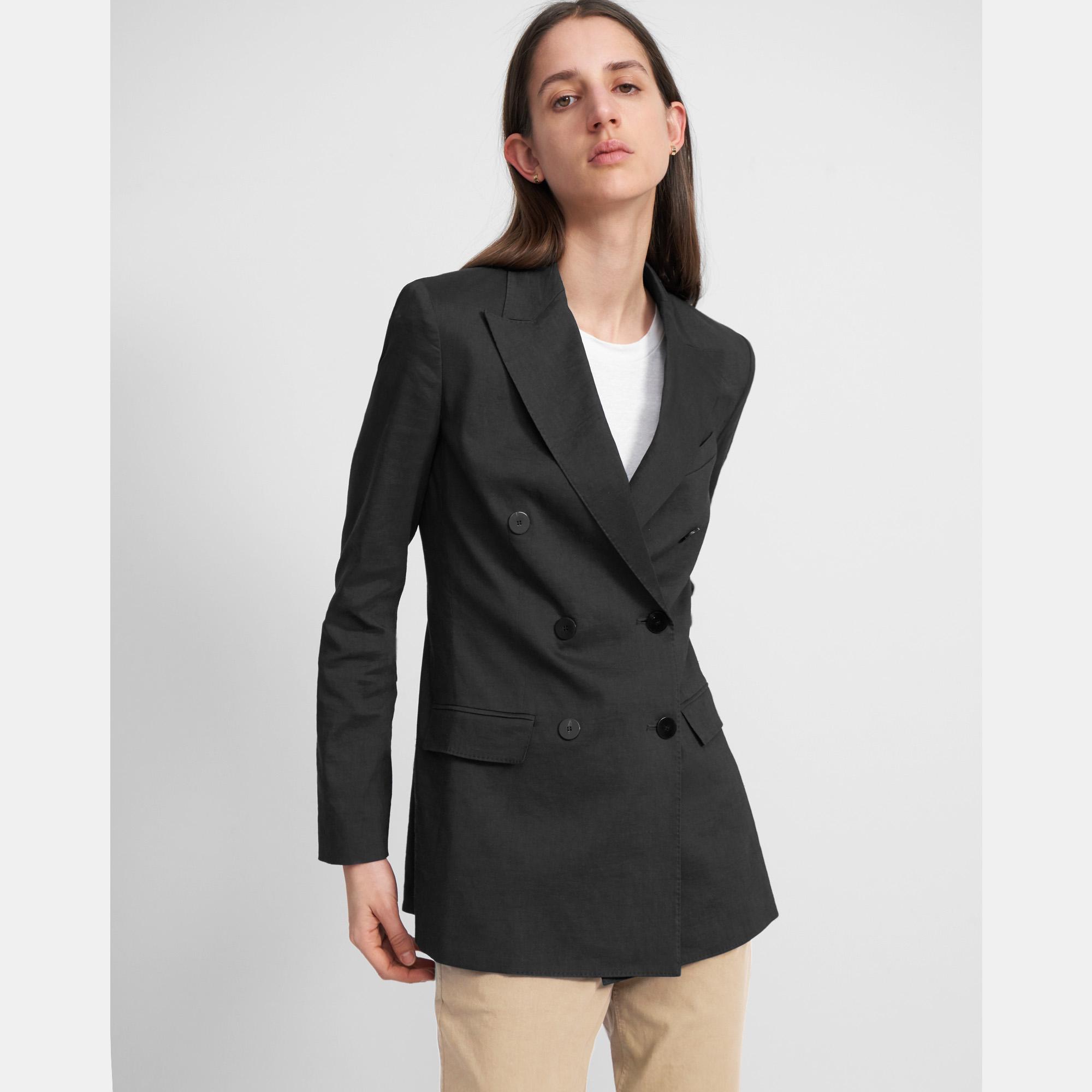 Theory Official Site Double Breasted Blazer In Stretch Linen 6976