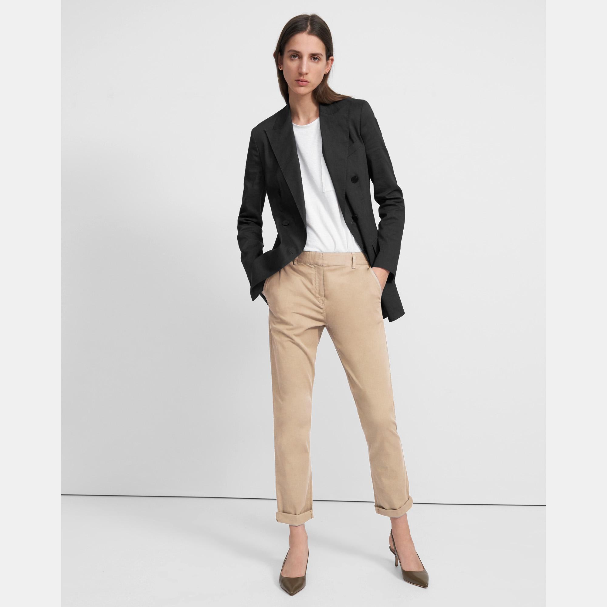 Double-Breasted Blazer in Stretch Linen