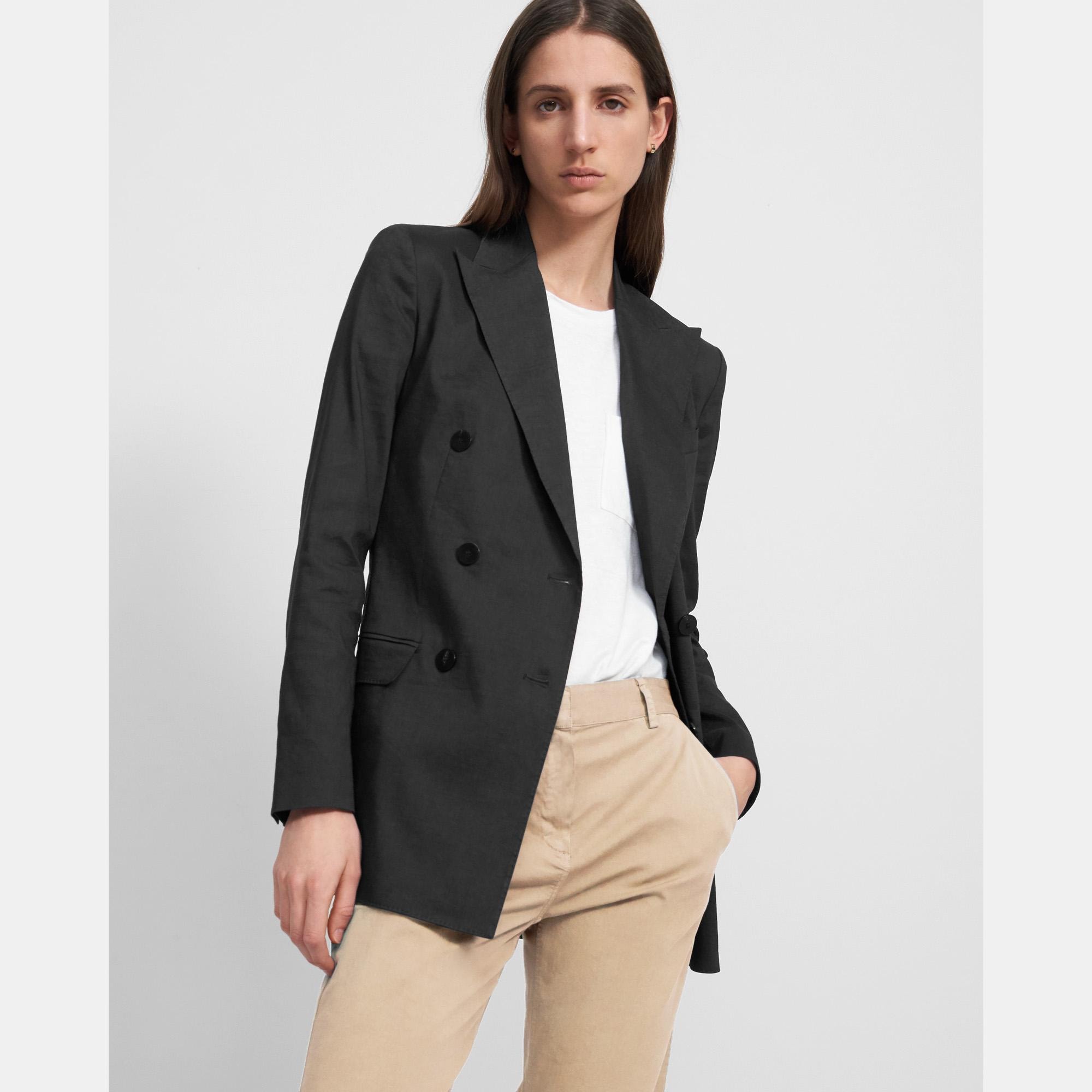 Double-Breasted Blazer in Stretch Linen