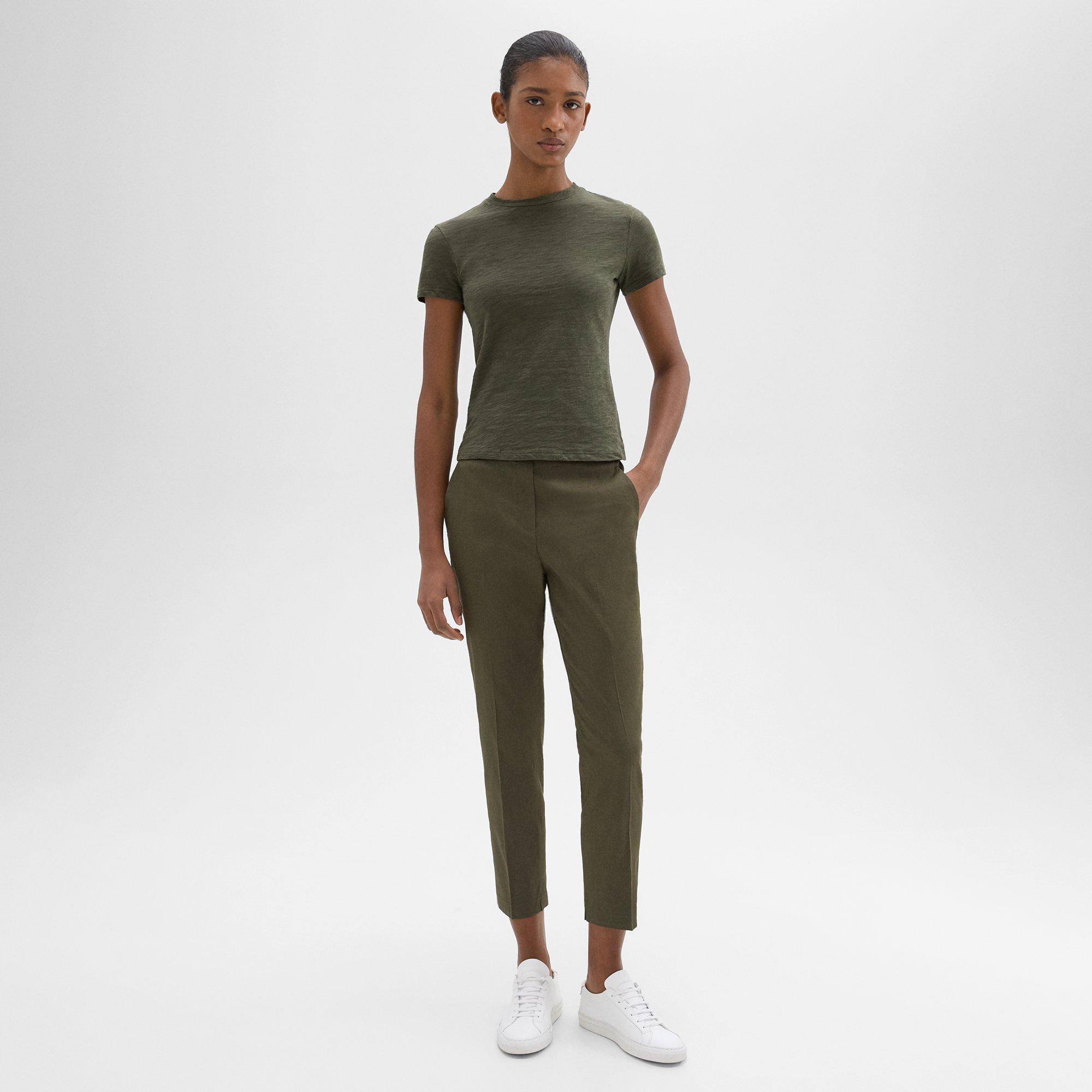 띠어리 Theory Treeca Pull-On Pant in Good Linen,DARK OLIVE