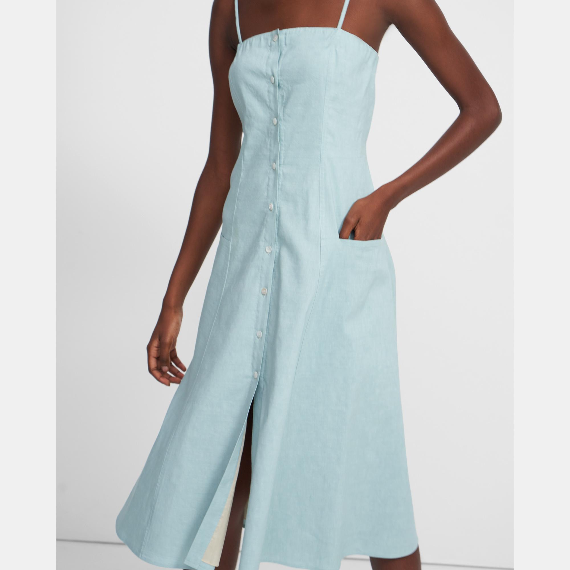 Button Front Dress in Good Linen
