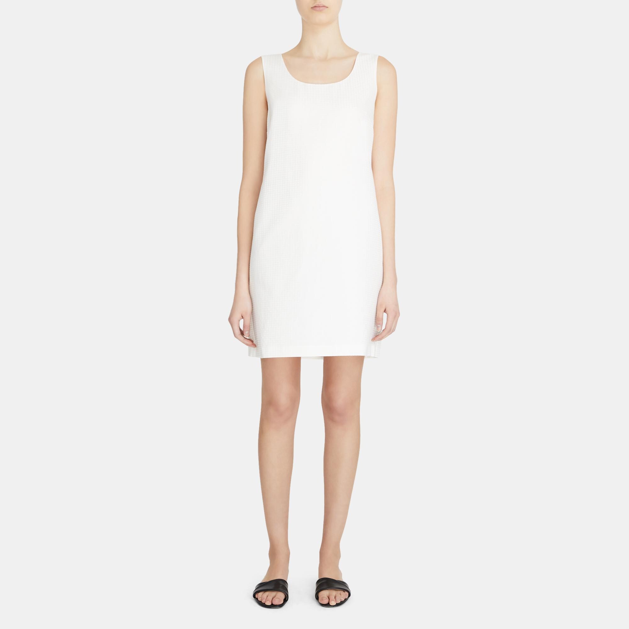 Scoop-Neck Shift Dress in Silk-Cotton Jacquard