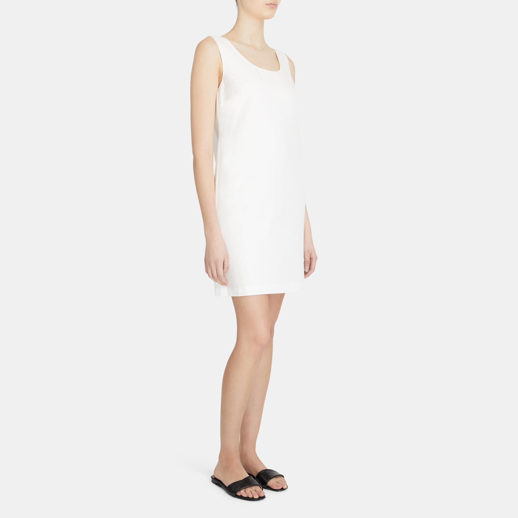 Scoop-Neck Shift Dress in Silk-Cotton Jacquard