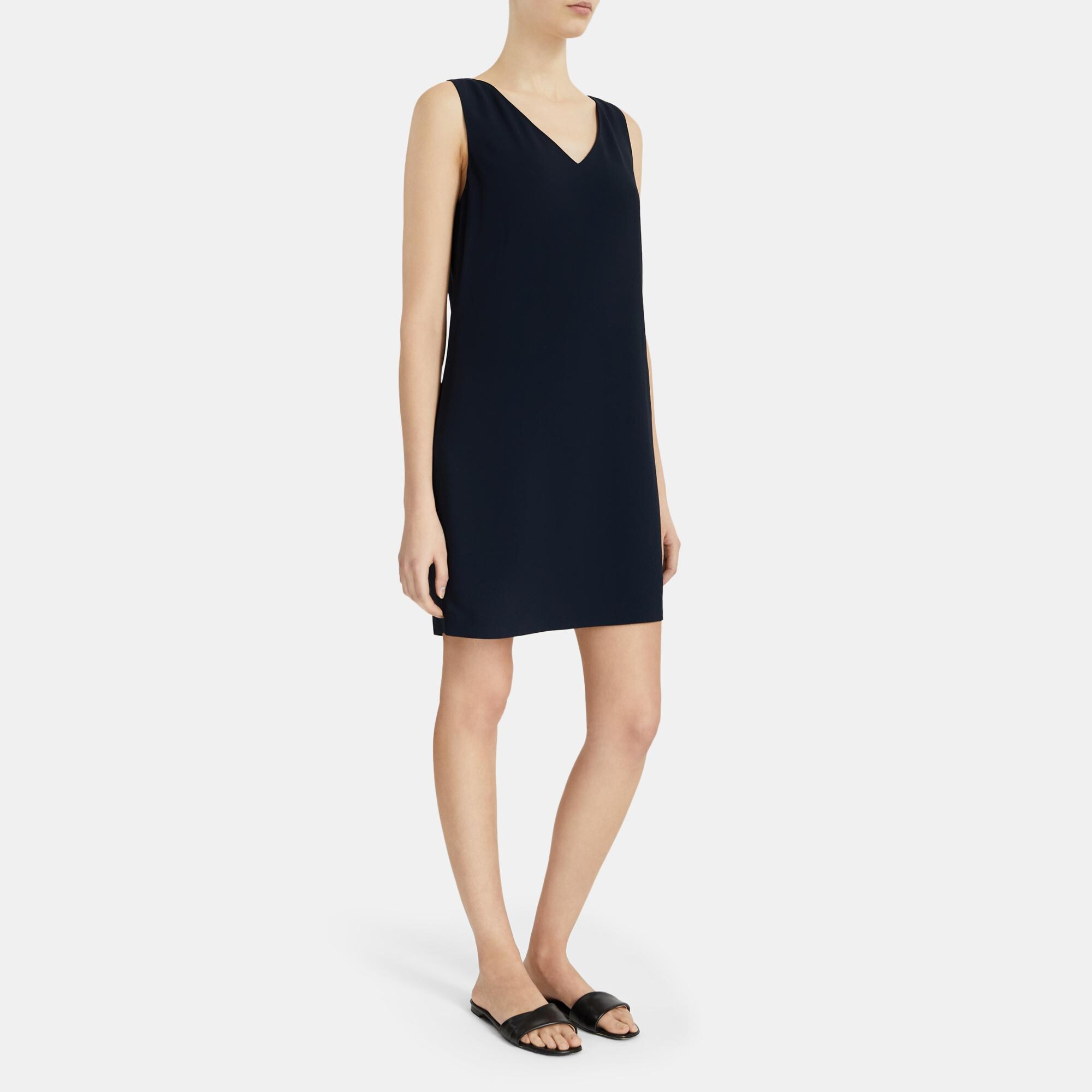 V Neck Shift Dress in Rosina Crepe