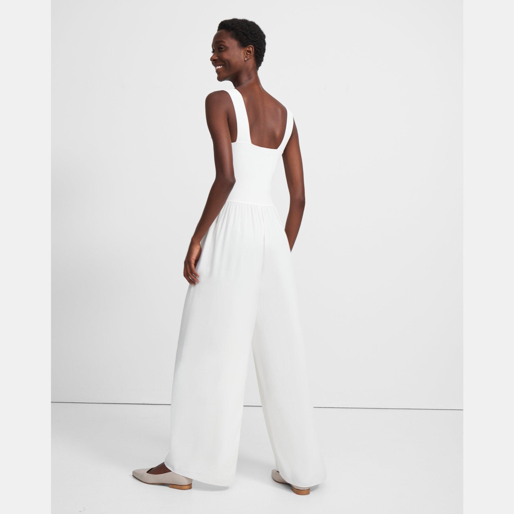 Ribbed Square Neck Jumpsuit in Viscose Crepe