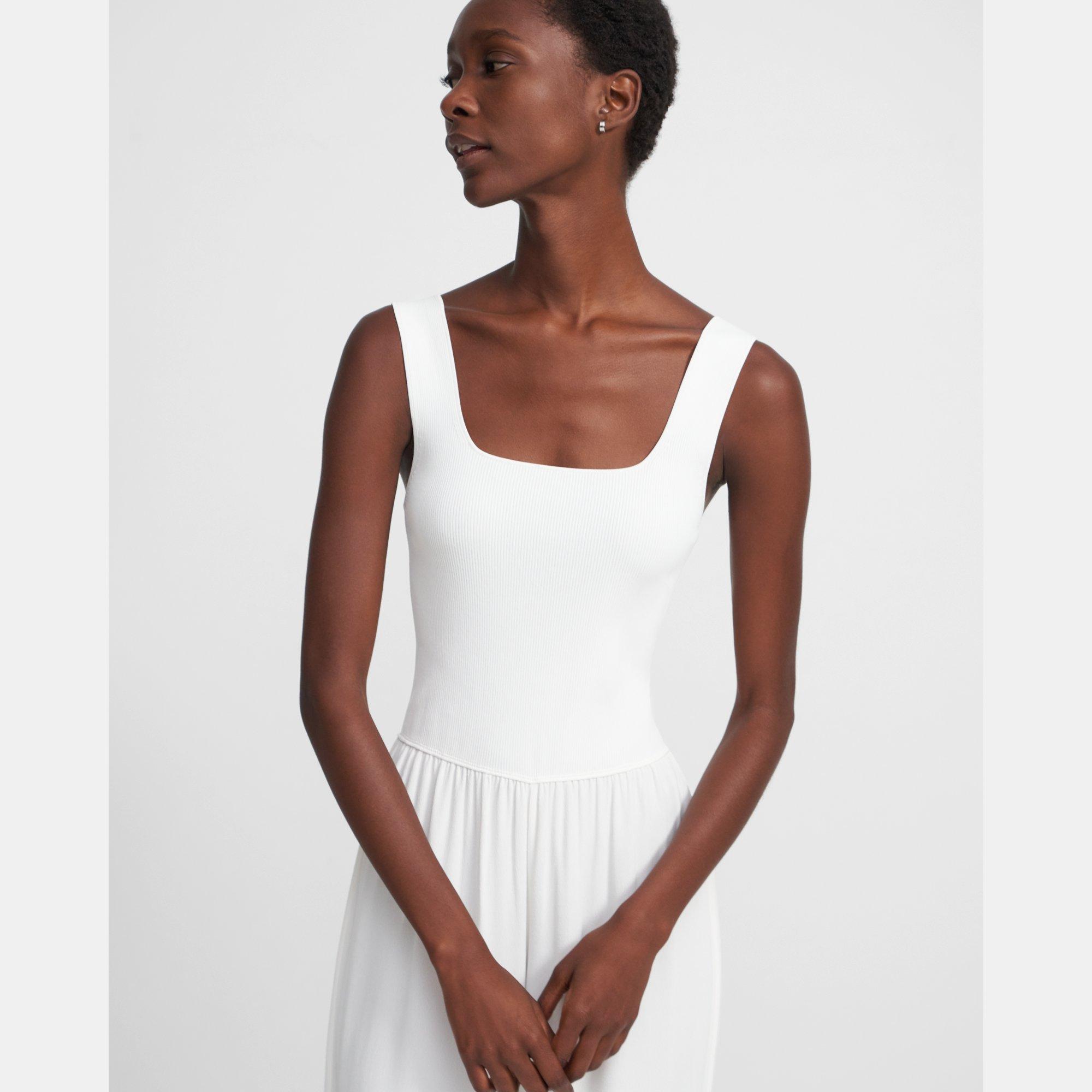 Ribbed Square Neck Jumpsuit in Viscose Crepe
