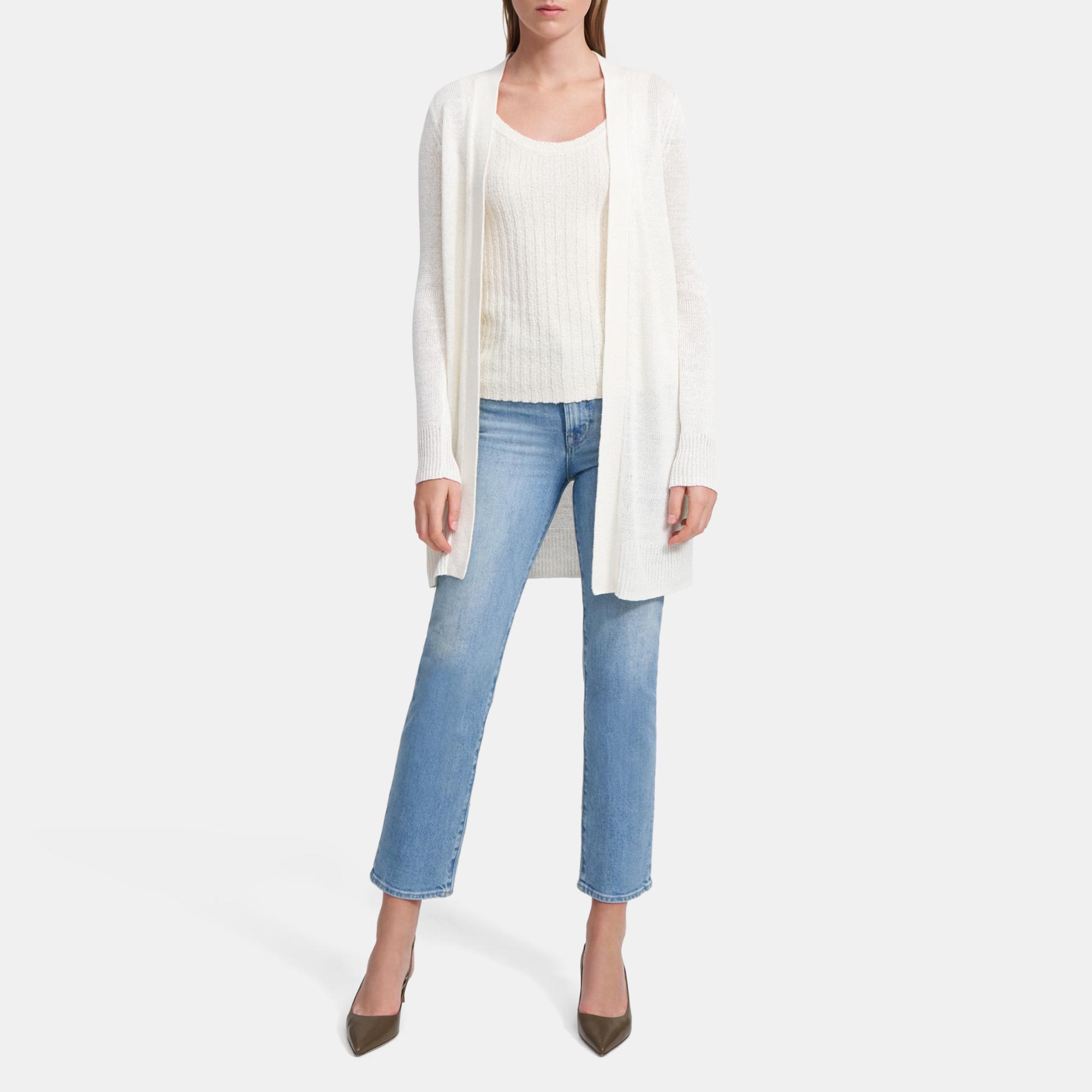 Linen-Viscose Open Front Cardigan