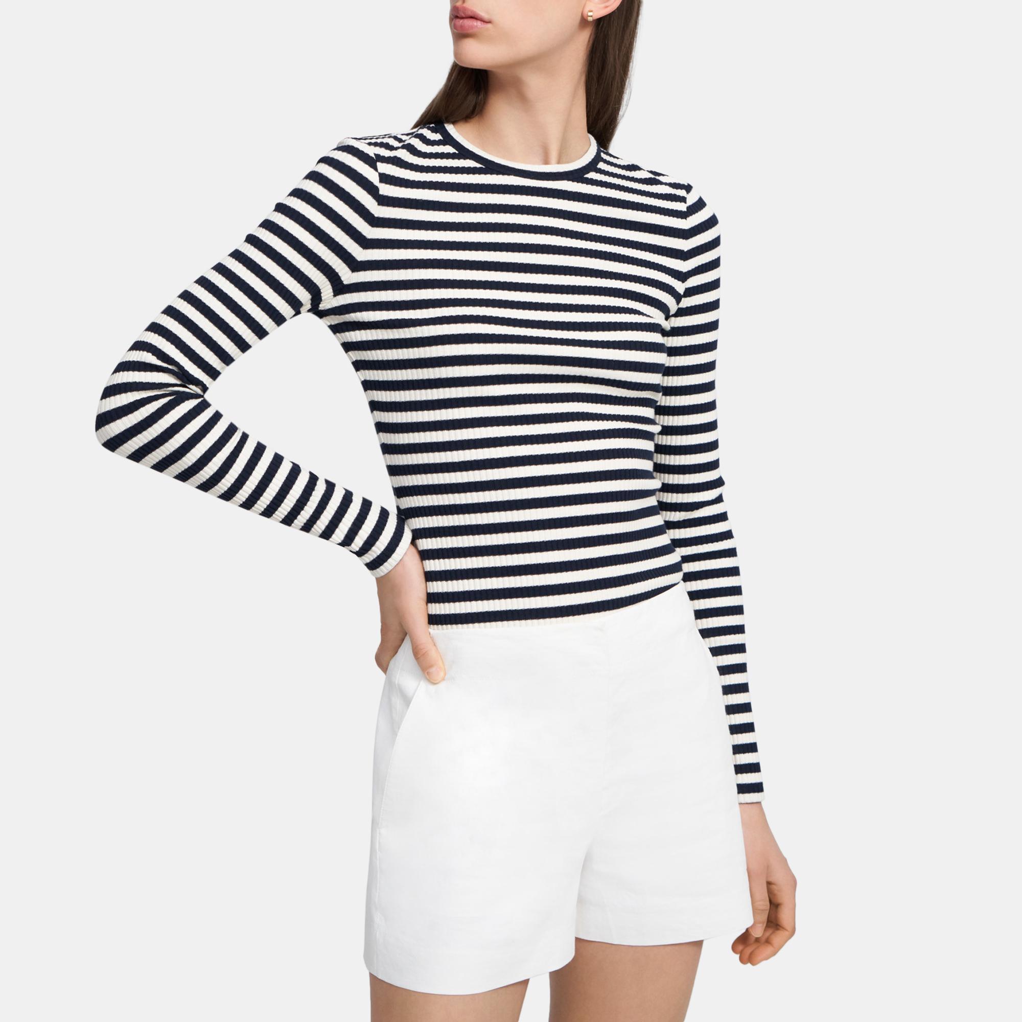 Tiny Long-Sleeve Tee in Striped Ribbed Knit
