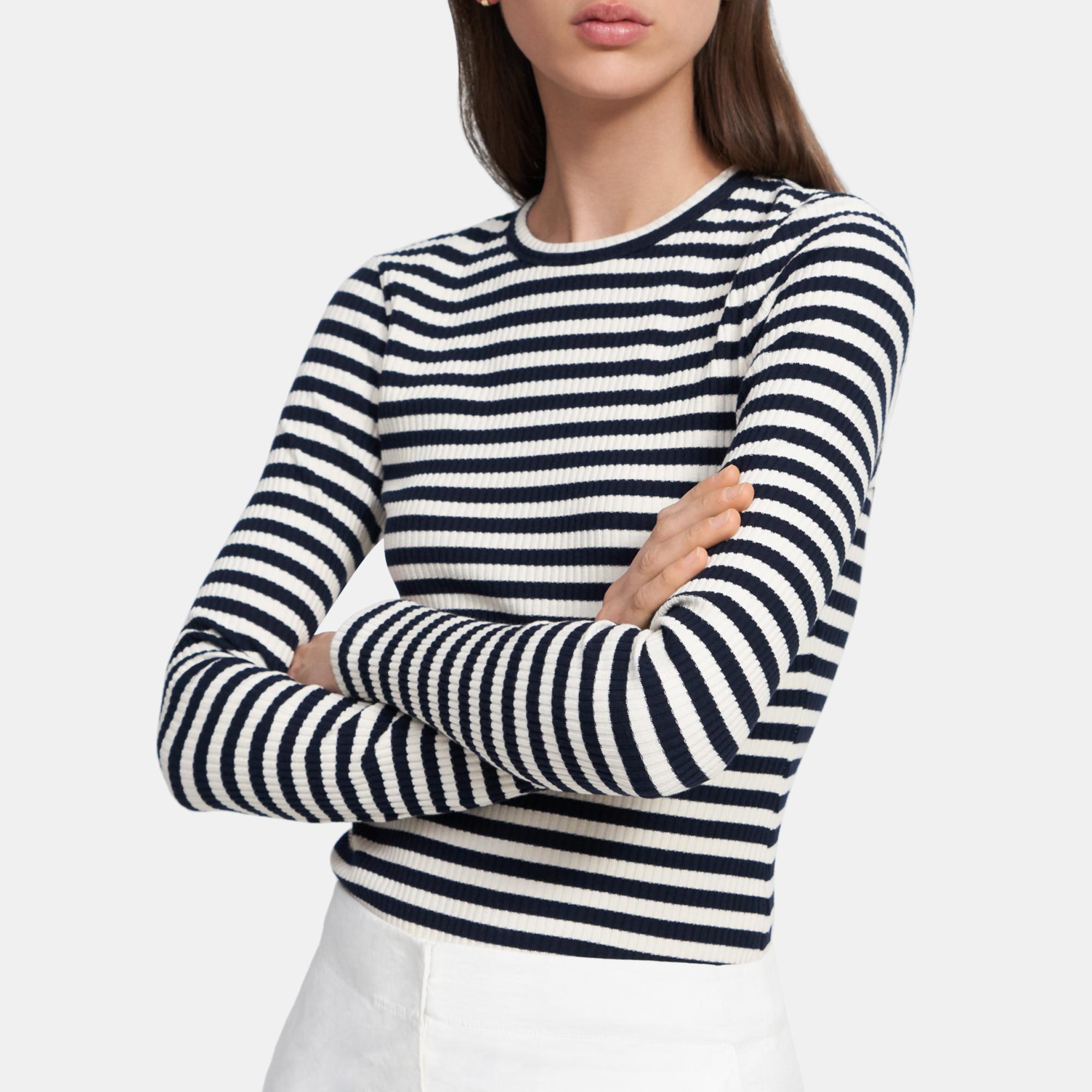 Tiny Long-Sleeve Tee in Striped Ribbed Knit