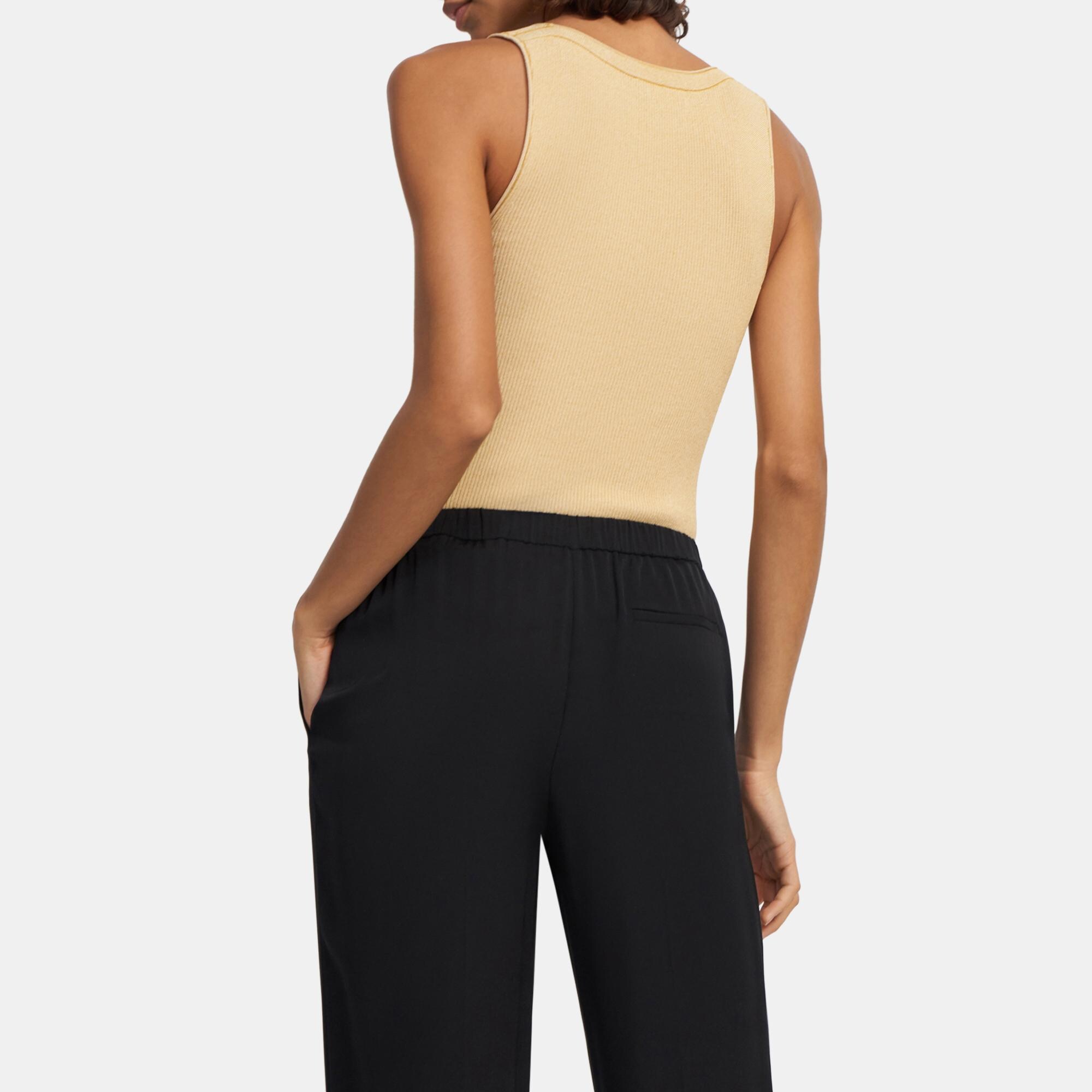 Pantalon Large &agrave; Enfiler en Georgette de Soie