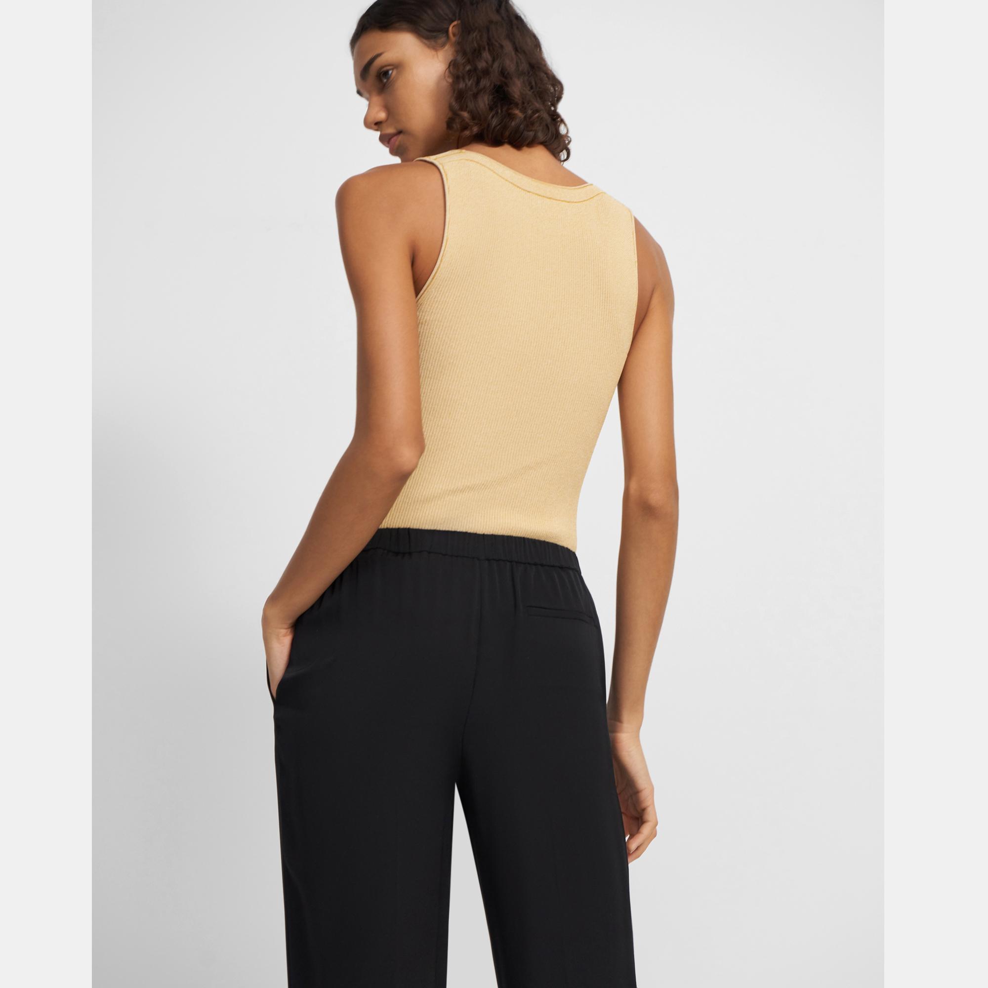 Pantalon Large &agrave; Enfiler en Georgette de Soie