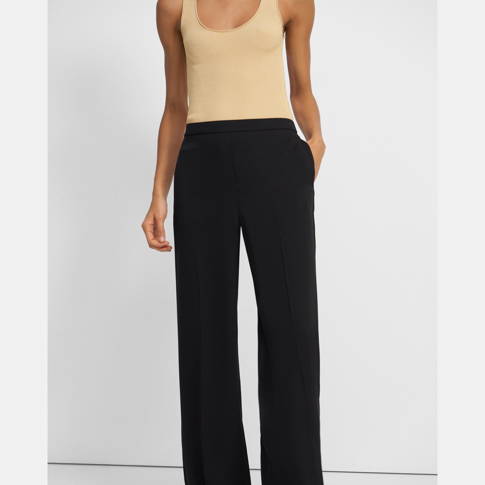 Pantalon Large &agrave; Enfiler en Georgette de Soie