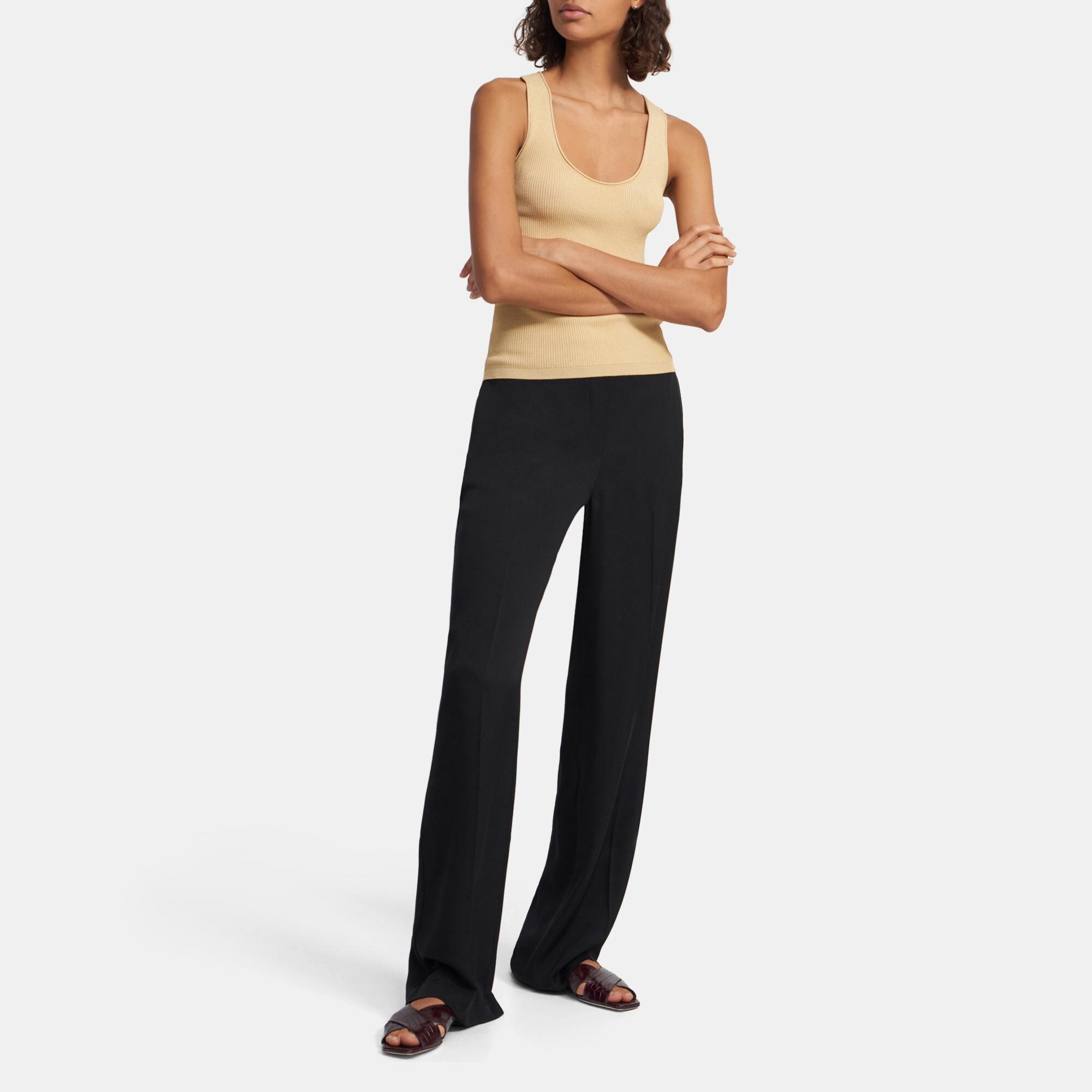 Pantalon Large &agrave; Enfiler en Georgette de Soie