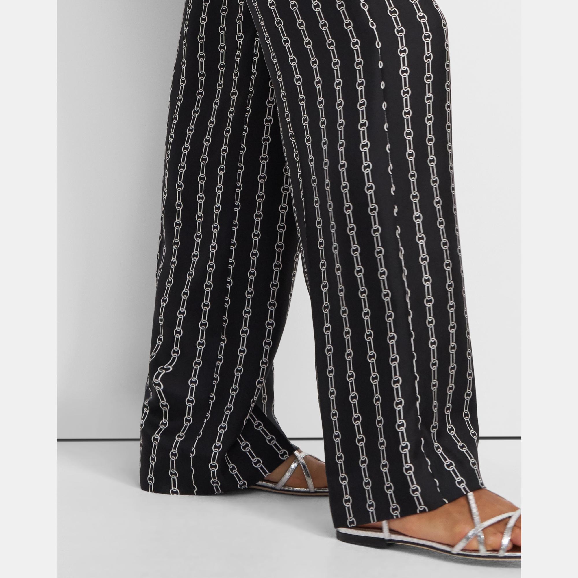 Wide Trouser in Chain Print Silk Twill