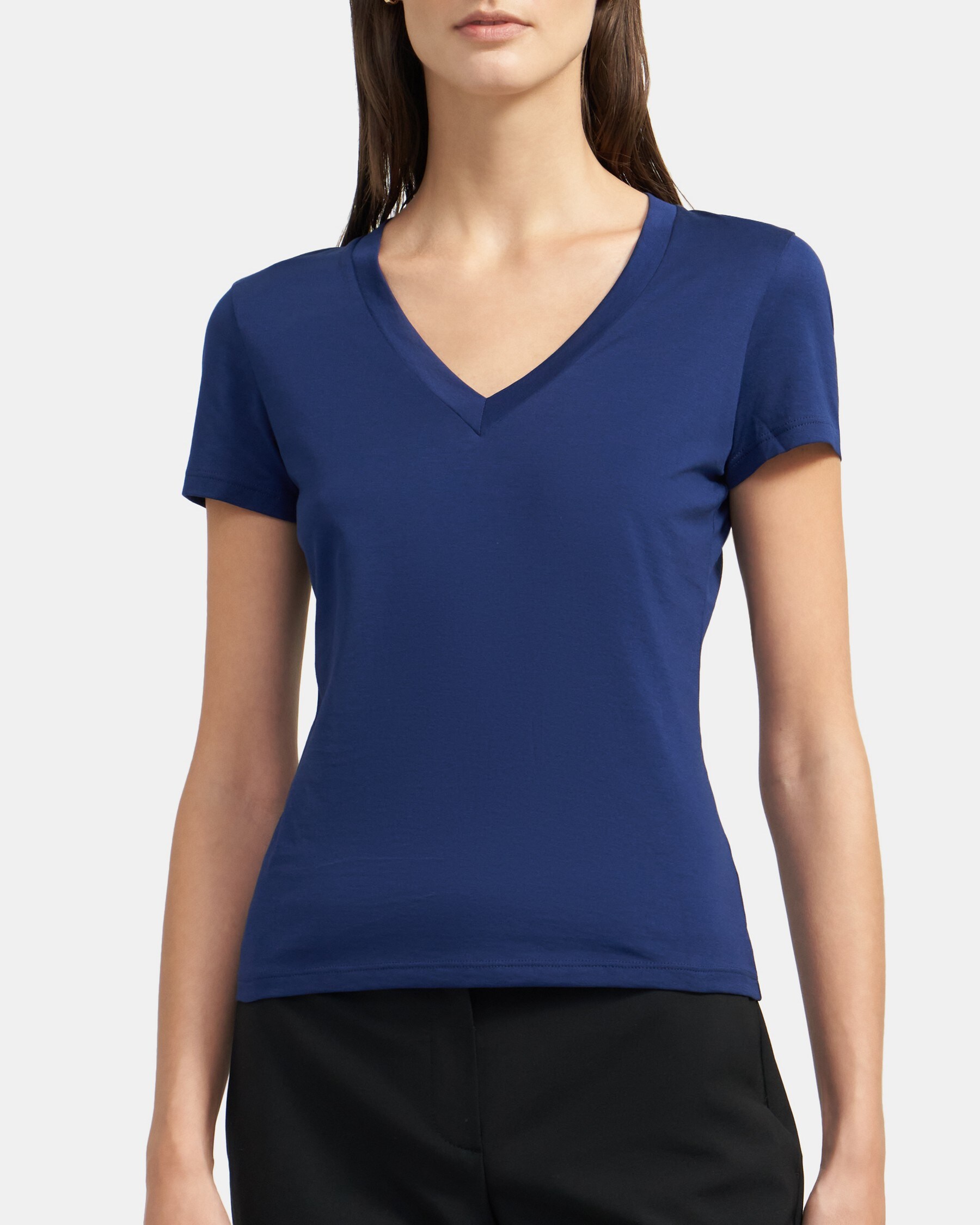 Fitted V-Neck Tee in Pima Cotton