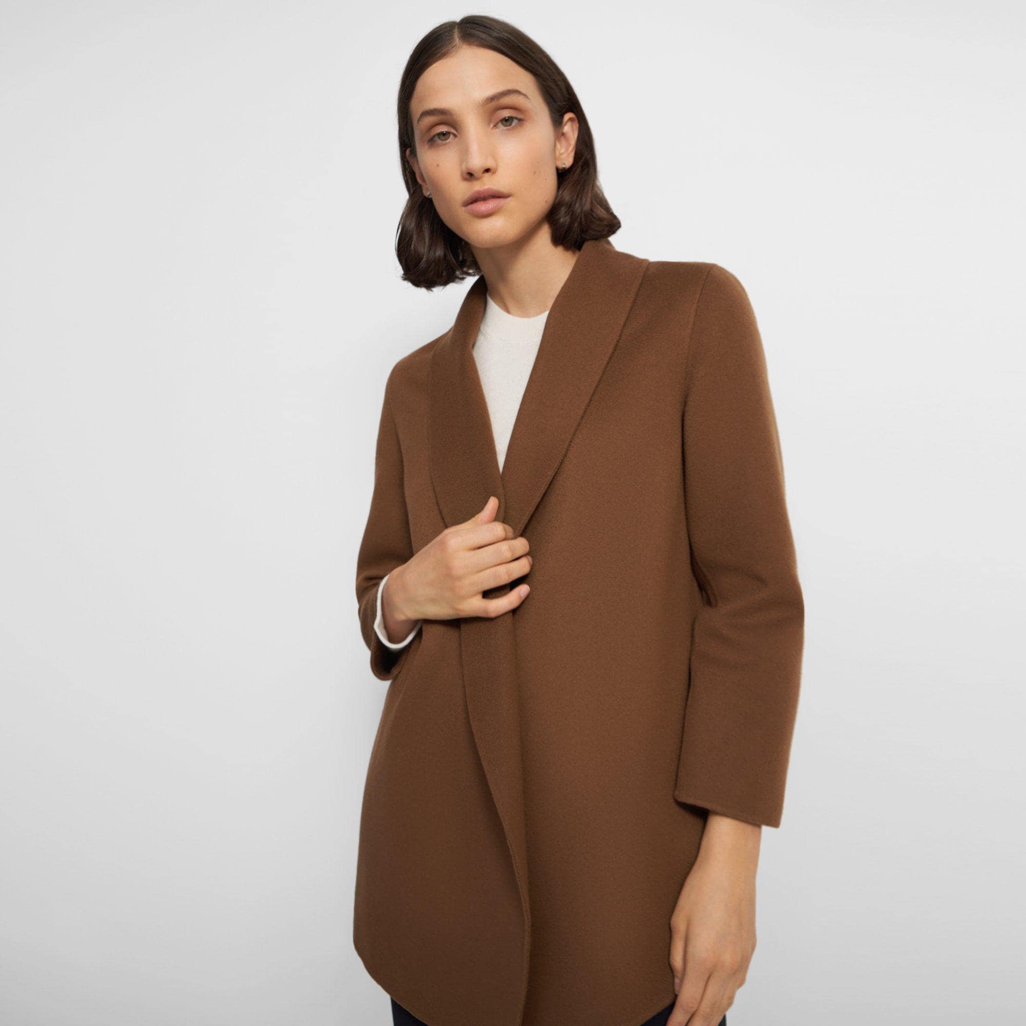 Brown Double-Face Wool-Cashmere Shawl Collar Clairene Jacket | Theory