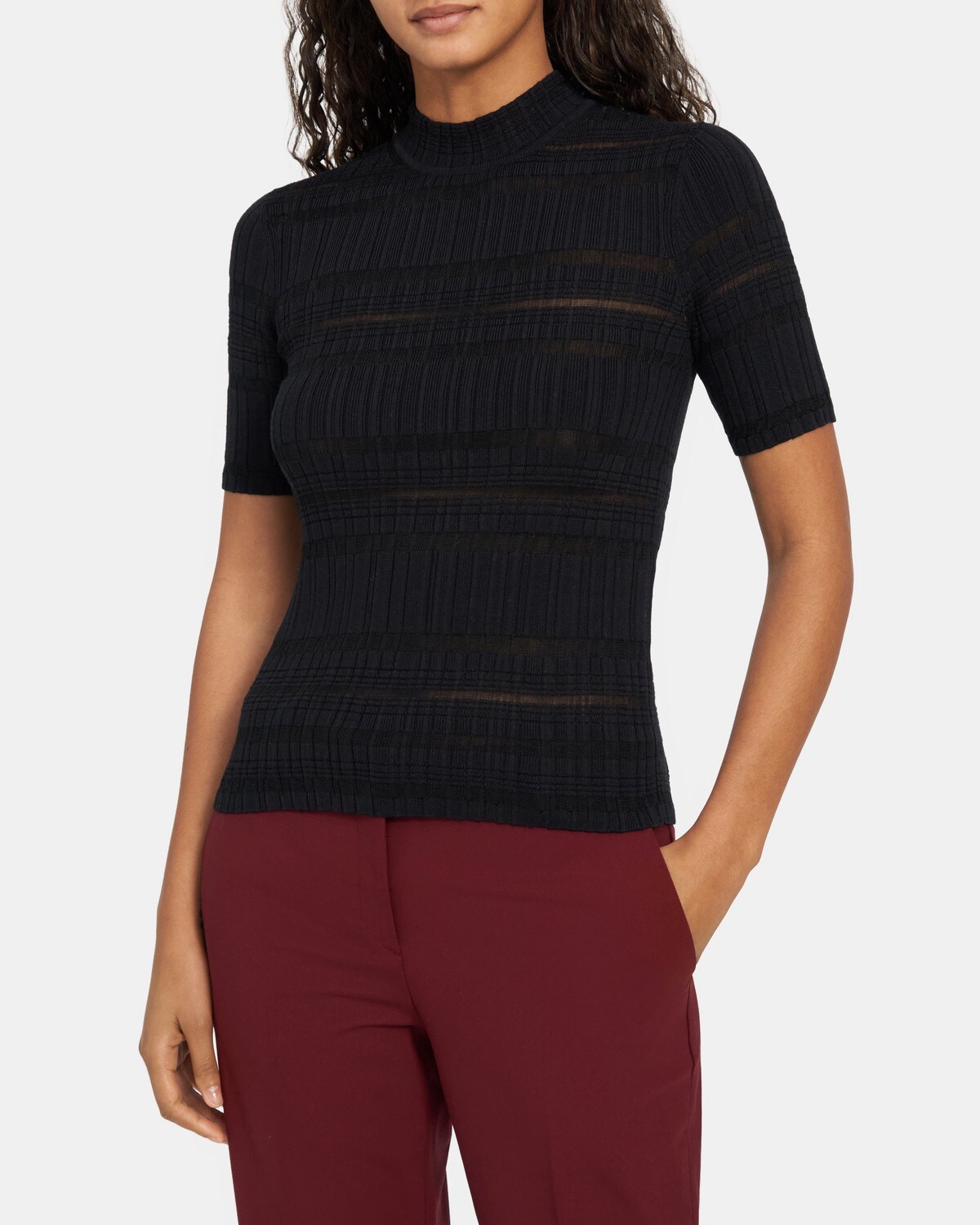 Striped Ribbed Pullover in Wool-Viscose