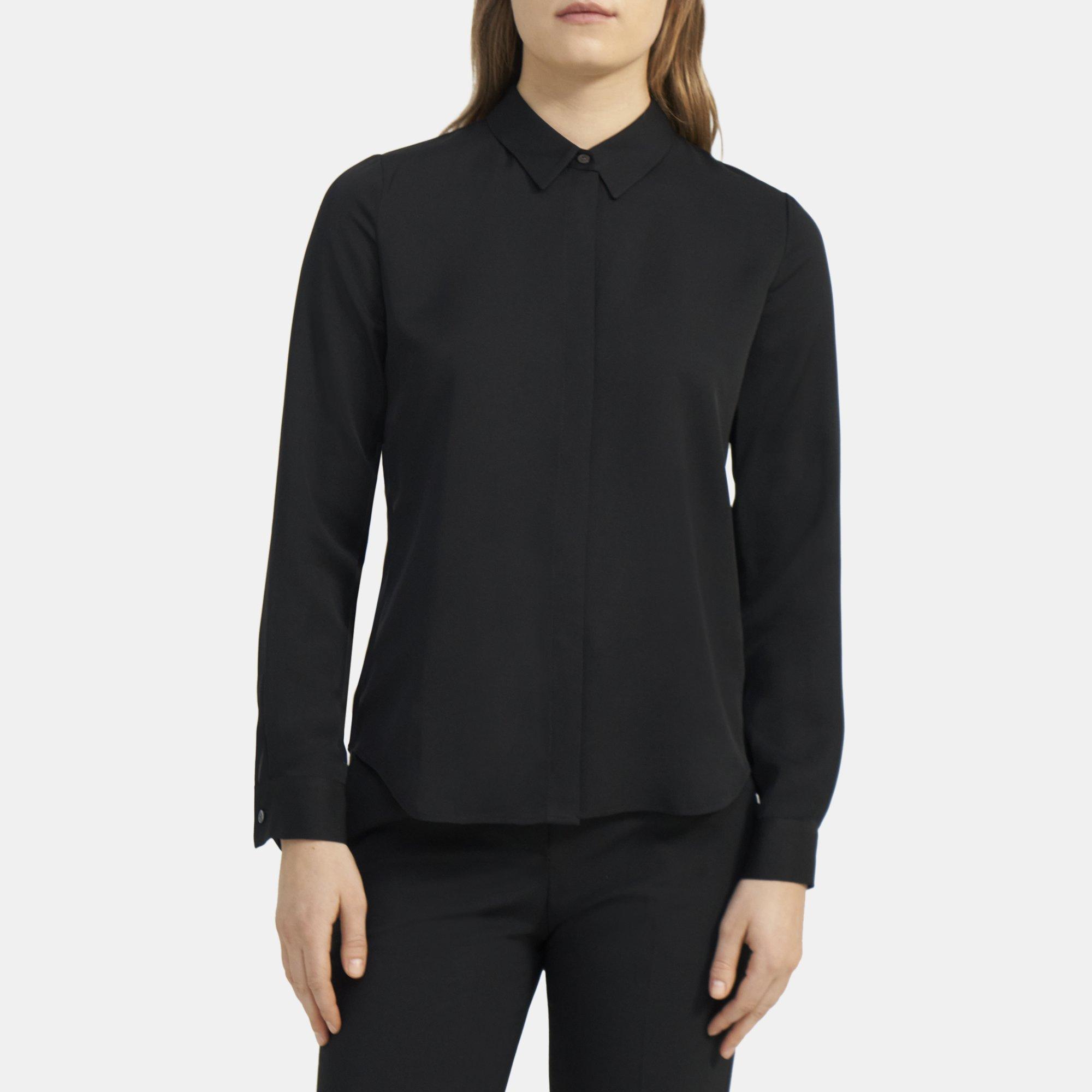 띠어리 테일러드 셔츠 Theory Tailored Shirt in Silk Georgette,BLACK