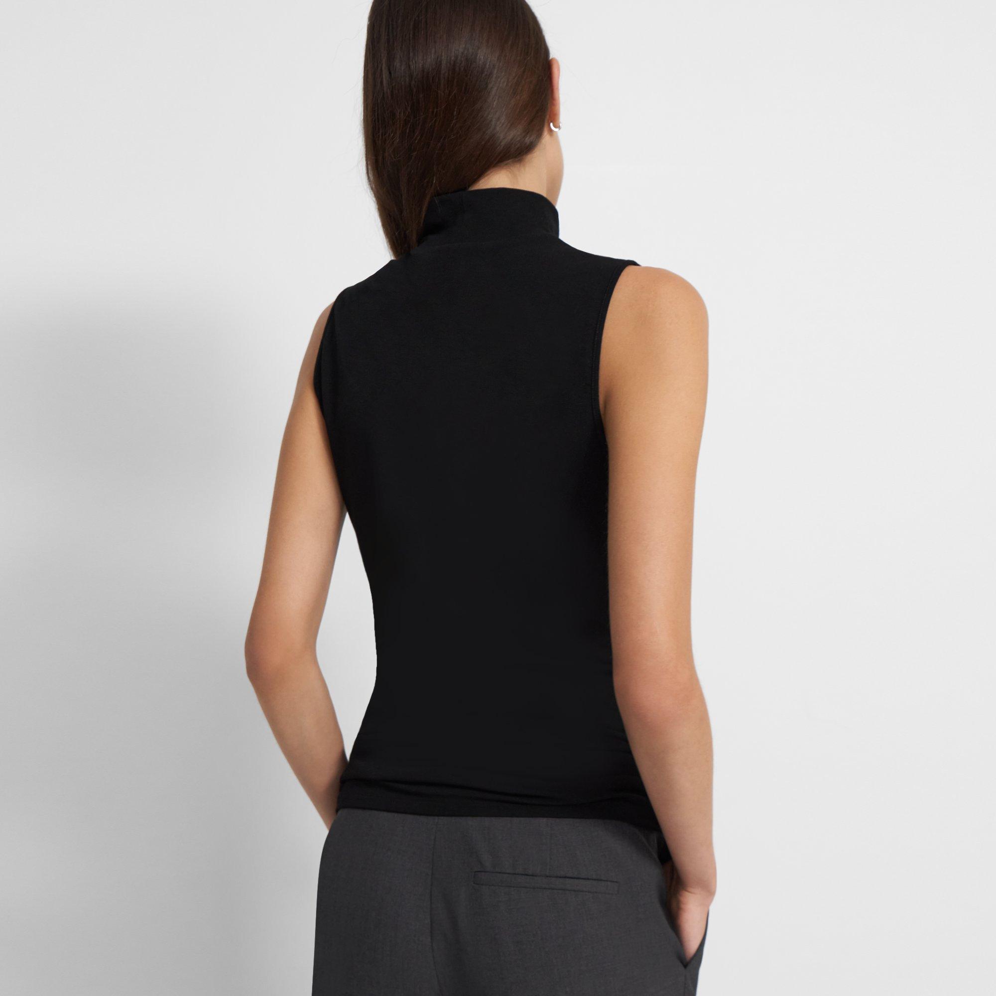 Black Ribbed Viscose Sleeveless Turtleneck Sweater