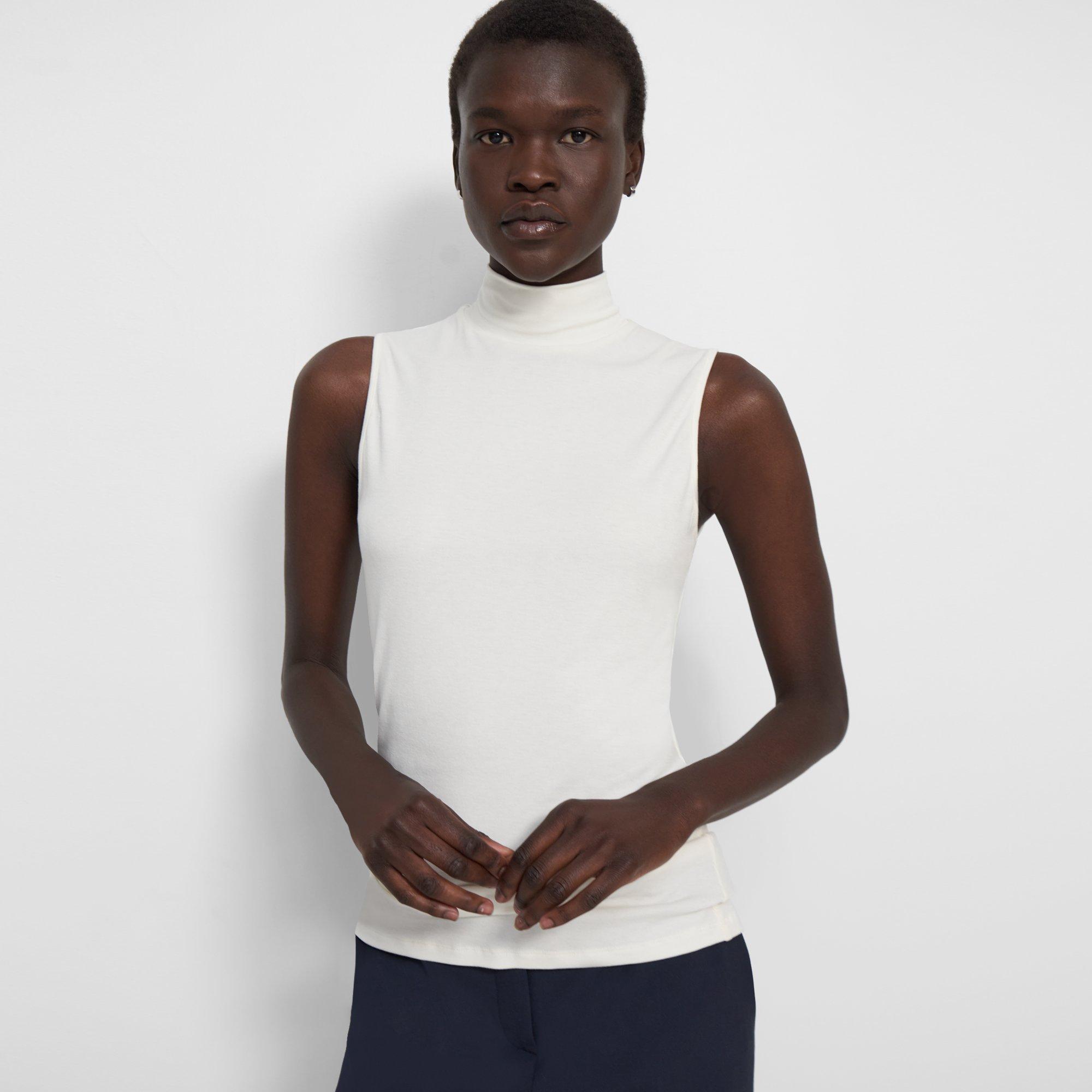 Sleeveless Turtleneck Sweater in Ribbed Viscose