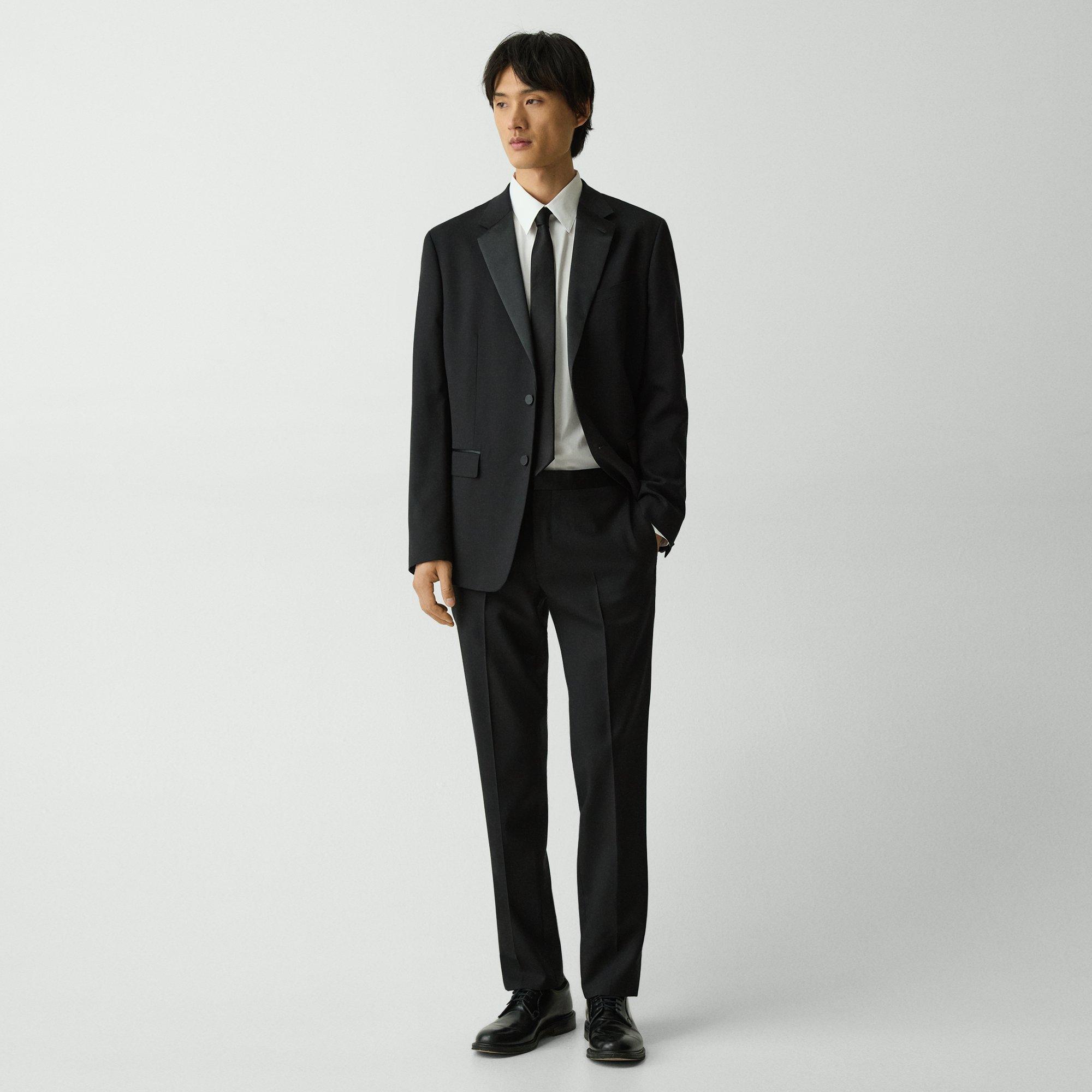 Black Stretch Wool Mayer Tuxedo Pant | Theory