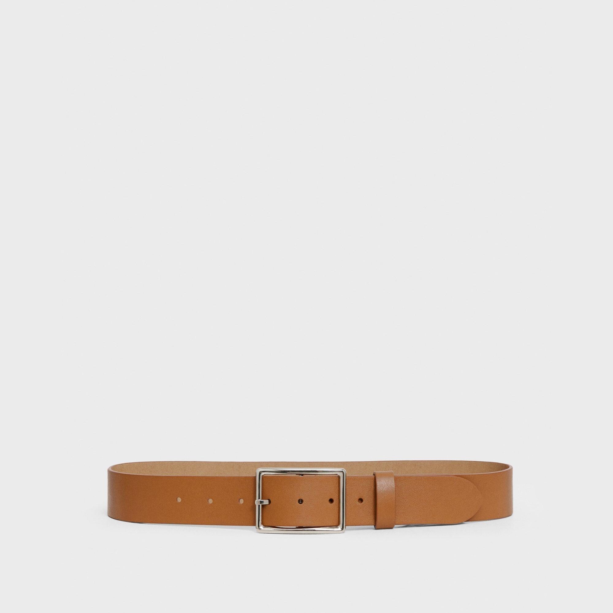 Beige Leather Center Bar Belt