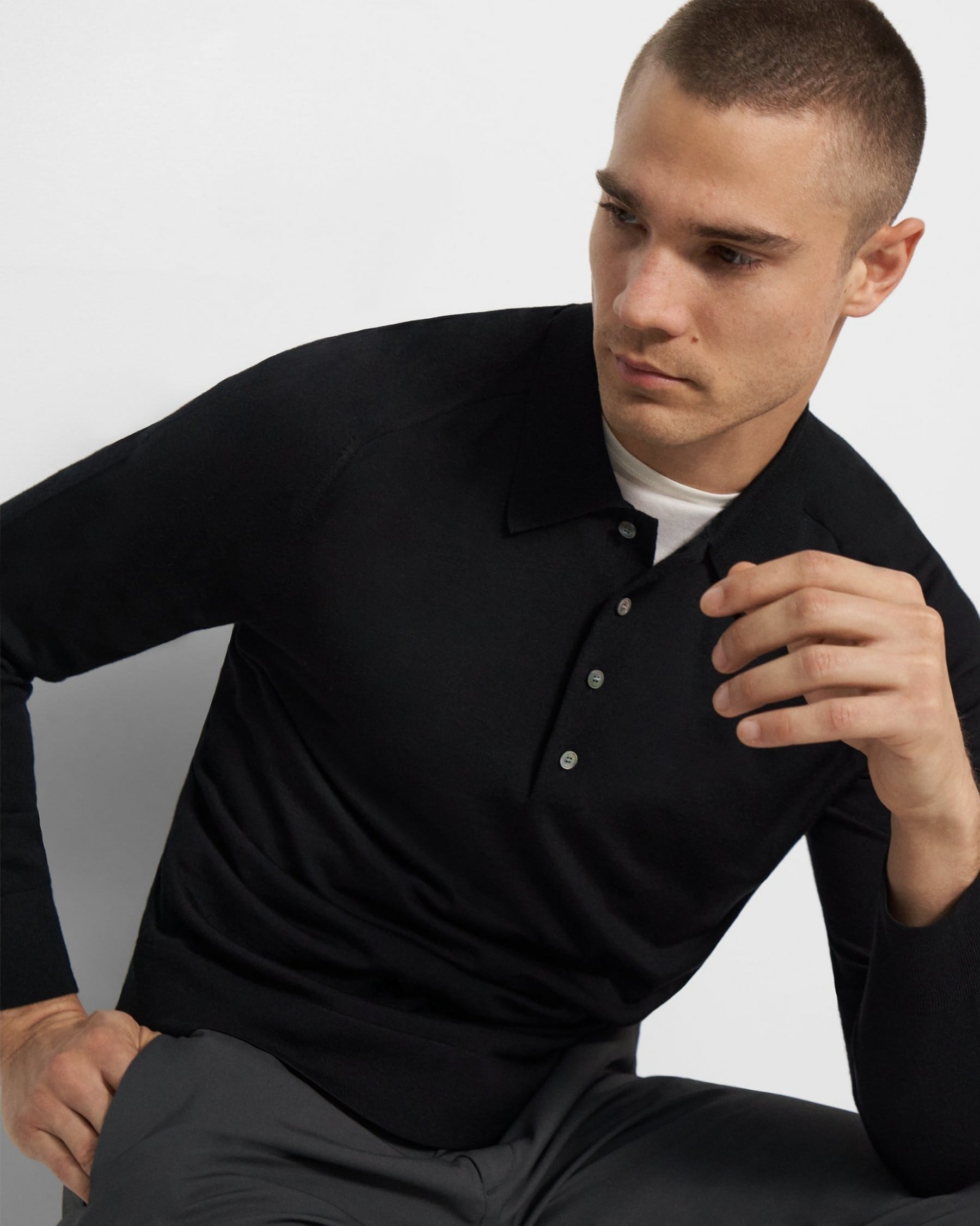 Regal Wool Long-Sleeve Polo Shirt | Theory