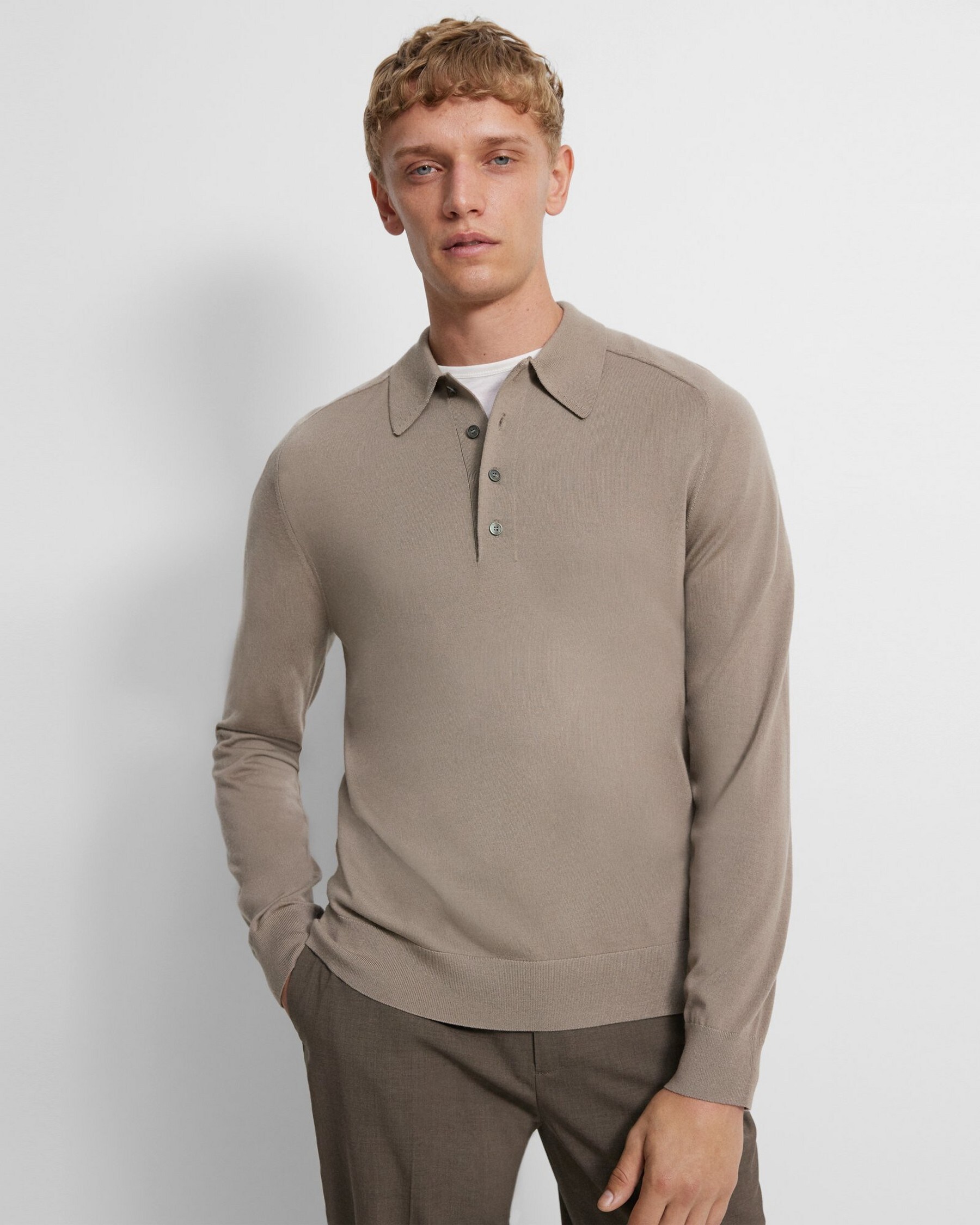 Theory Long-Sleeve Polo Shirt in Regal Wool