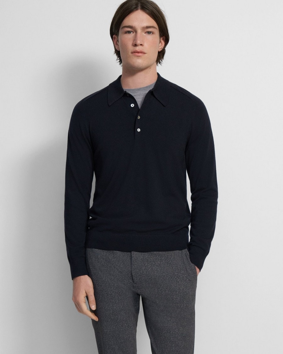 Long-Sleeve Polo Shirt in Regal Wool