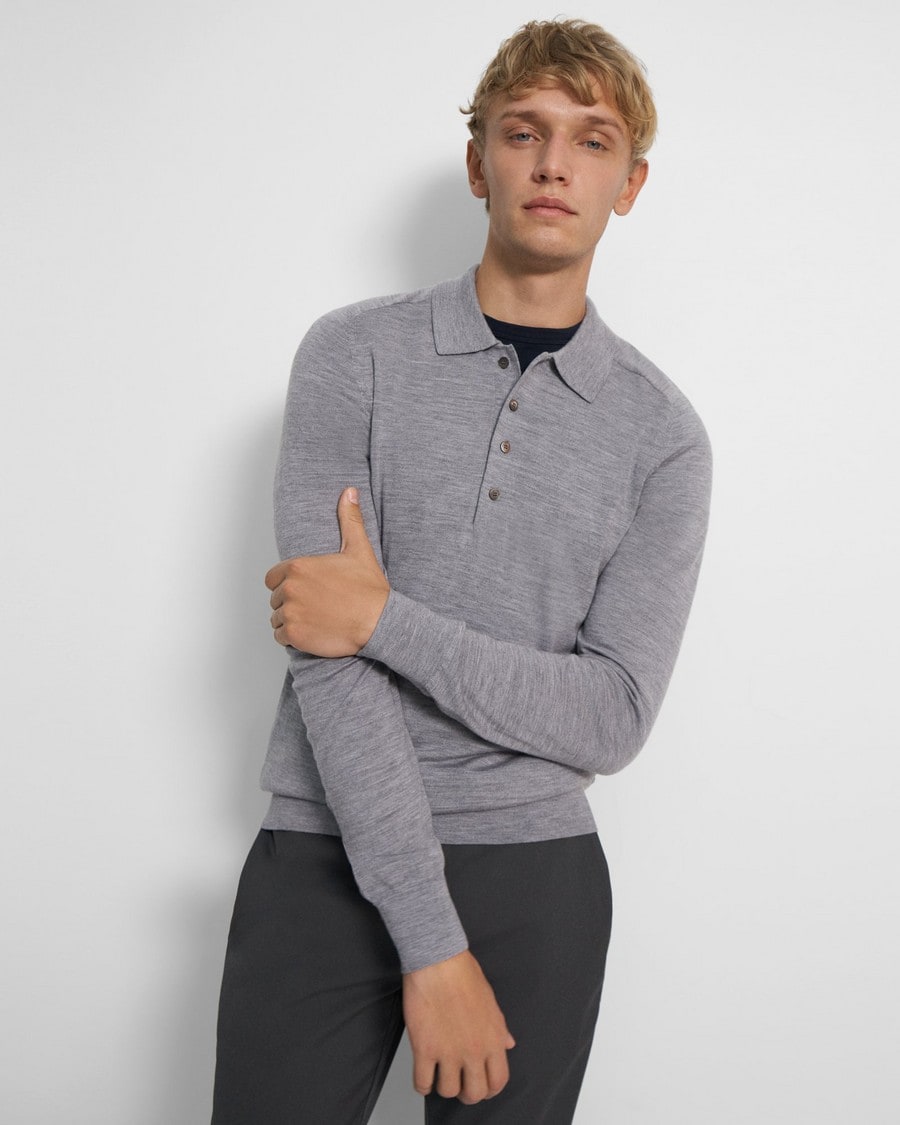 Long-Sleeve Polo Shirt in Merino Wool