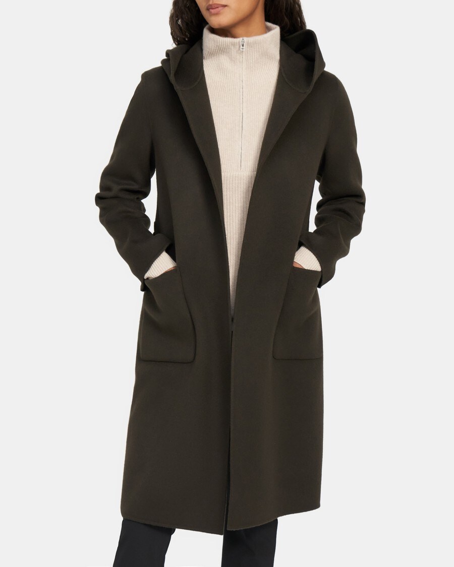 Hooded Robe Coat in Double-Face Wool-Cashmere