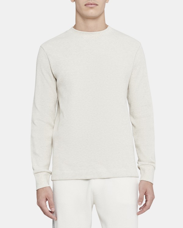 Crewneck Pullover in Waffle-Knit Cotton