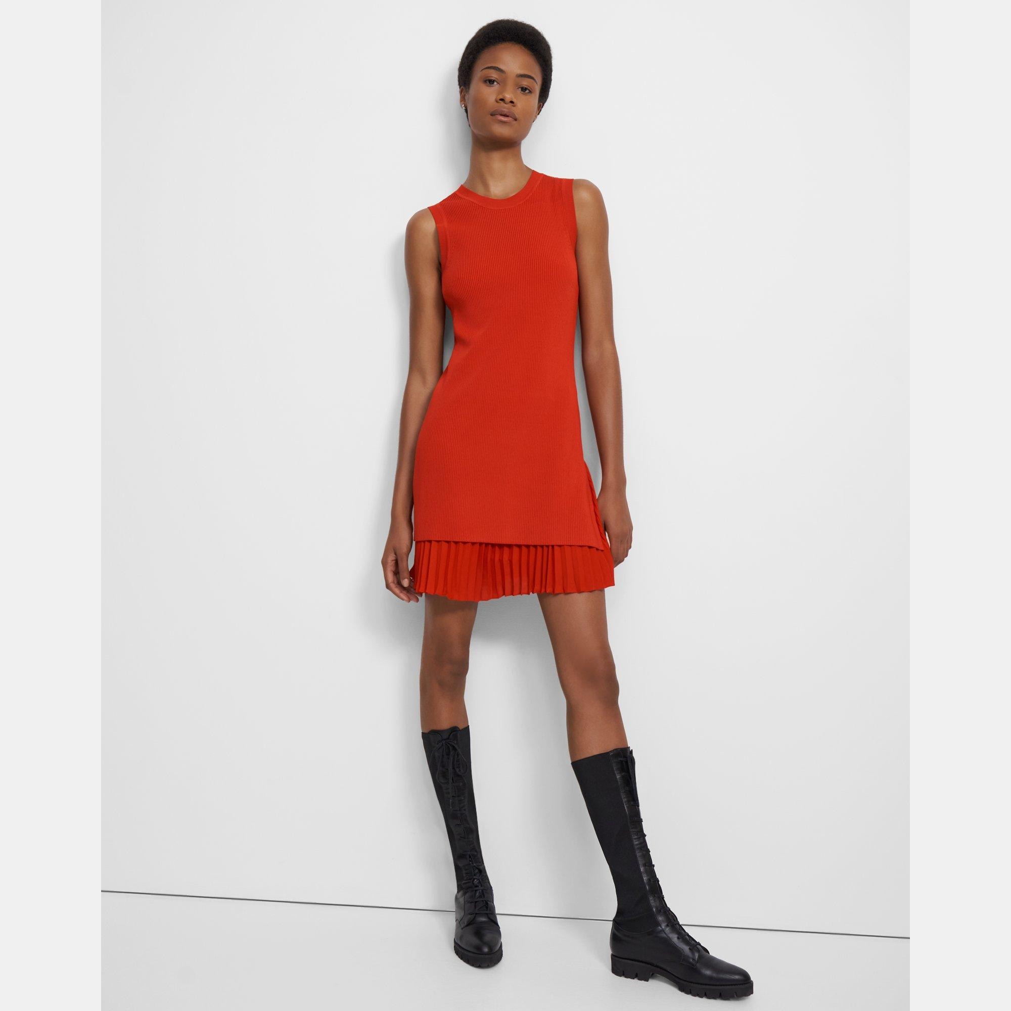 theory ribbed pleated dress