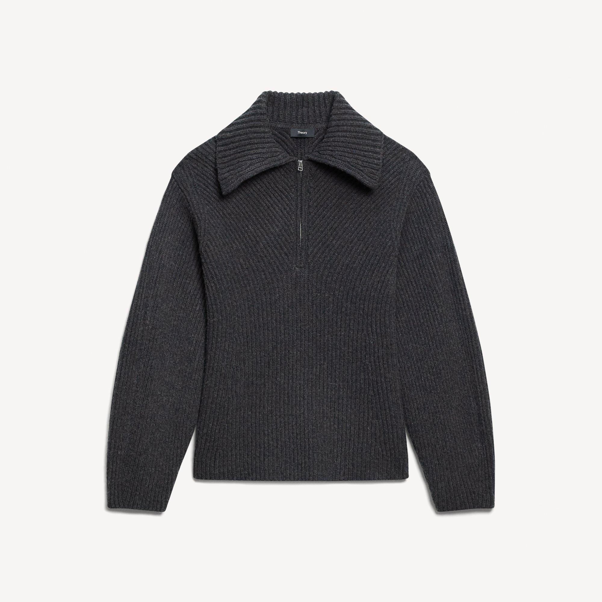 Ribbed Half-Zip Sweater in Felted Wool-Cashmere